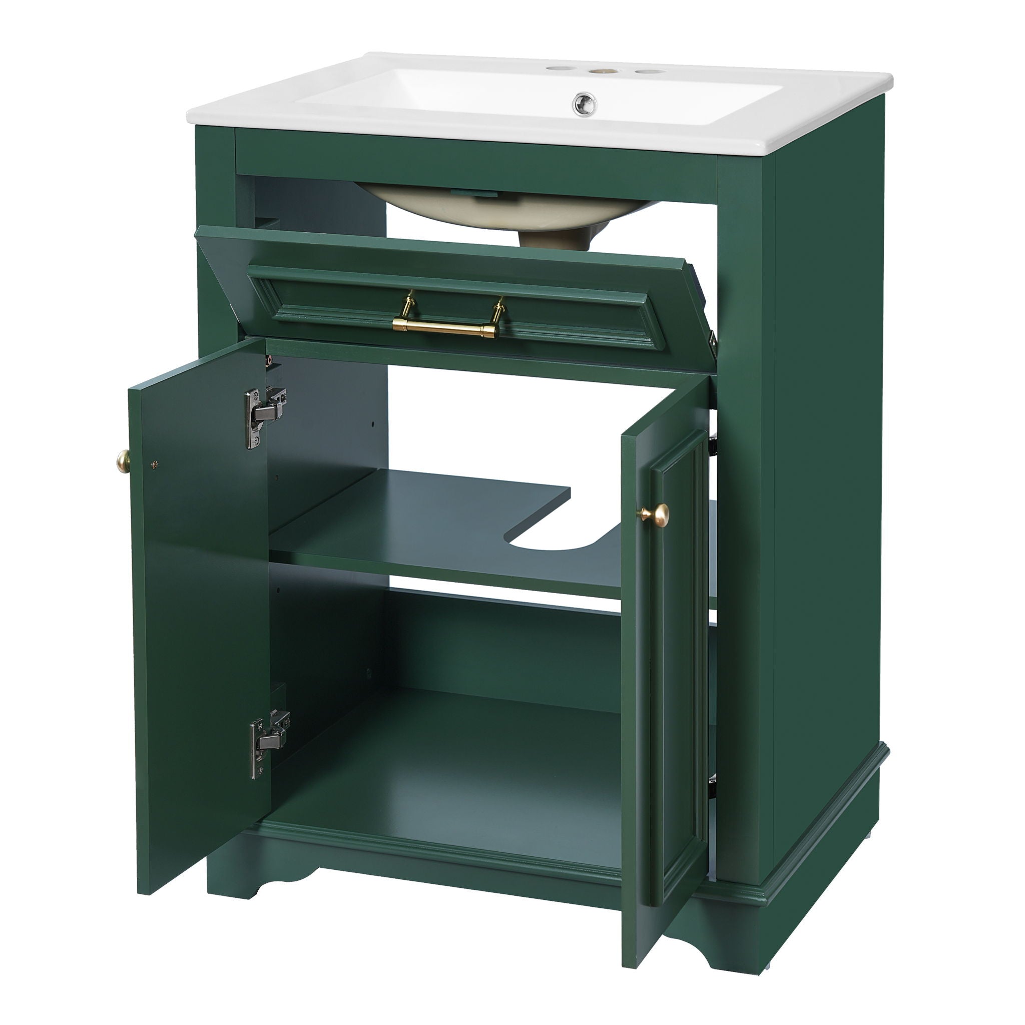 Bathroom Vanity With Integrated Sink, 2 Door Cabinet With Tip Out Drawer, Rectangular Design