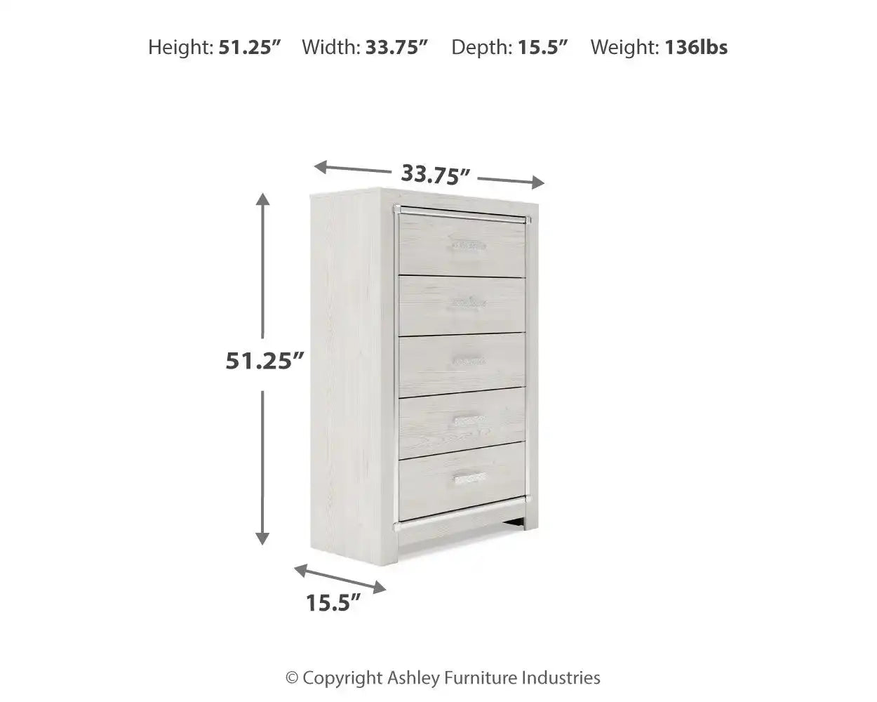 Altyra - White - Five Drawer Chest