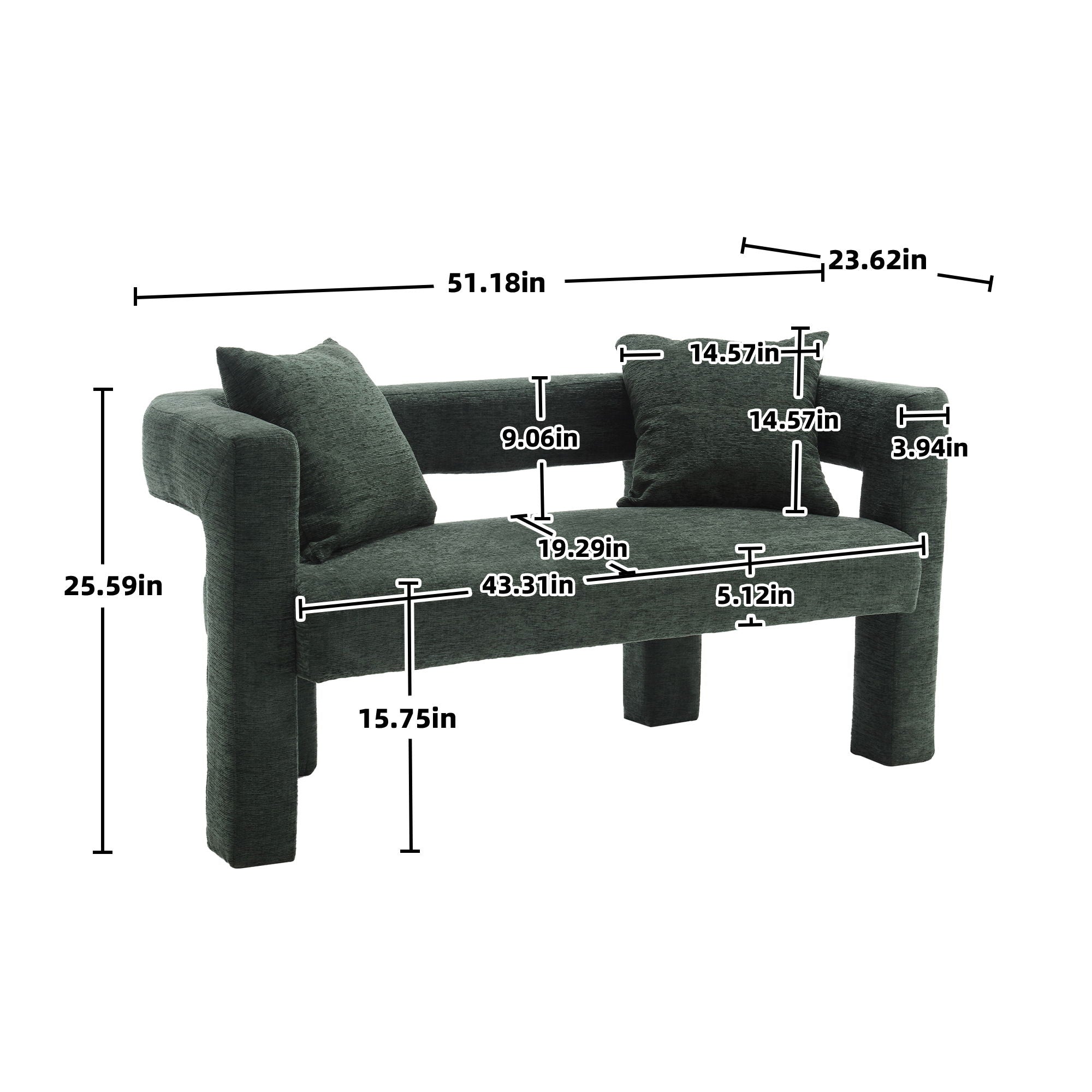 Modern Chenille Loveseat Sofa, Comfy Upholstered 2 Seater