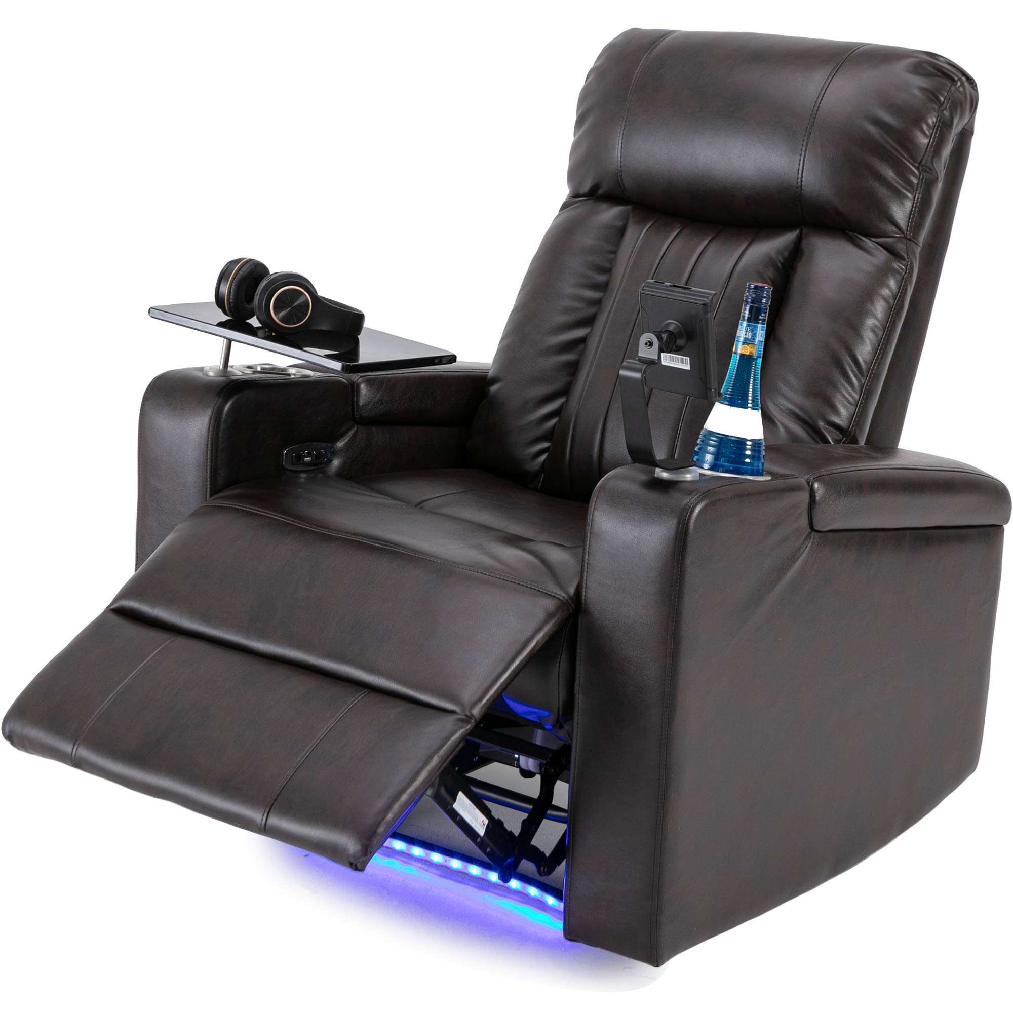 Power Recliner With Storage Arms, Cupholders, Swivel Tray Table And Cell Phone Stand - Brown - Best Buy Furniture