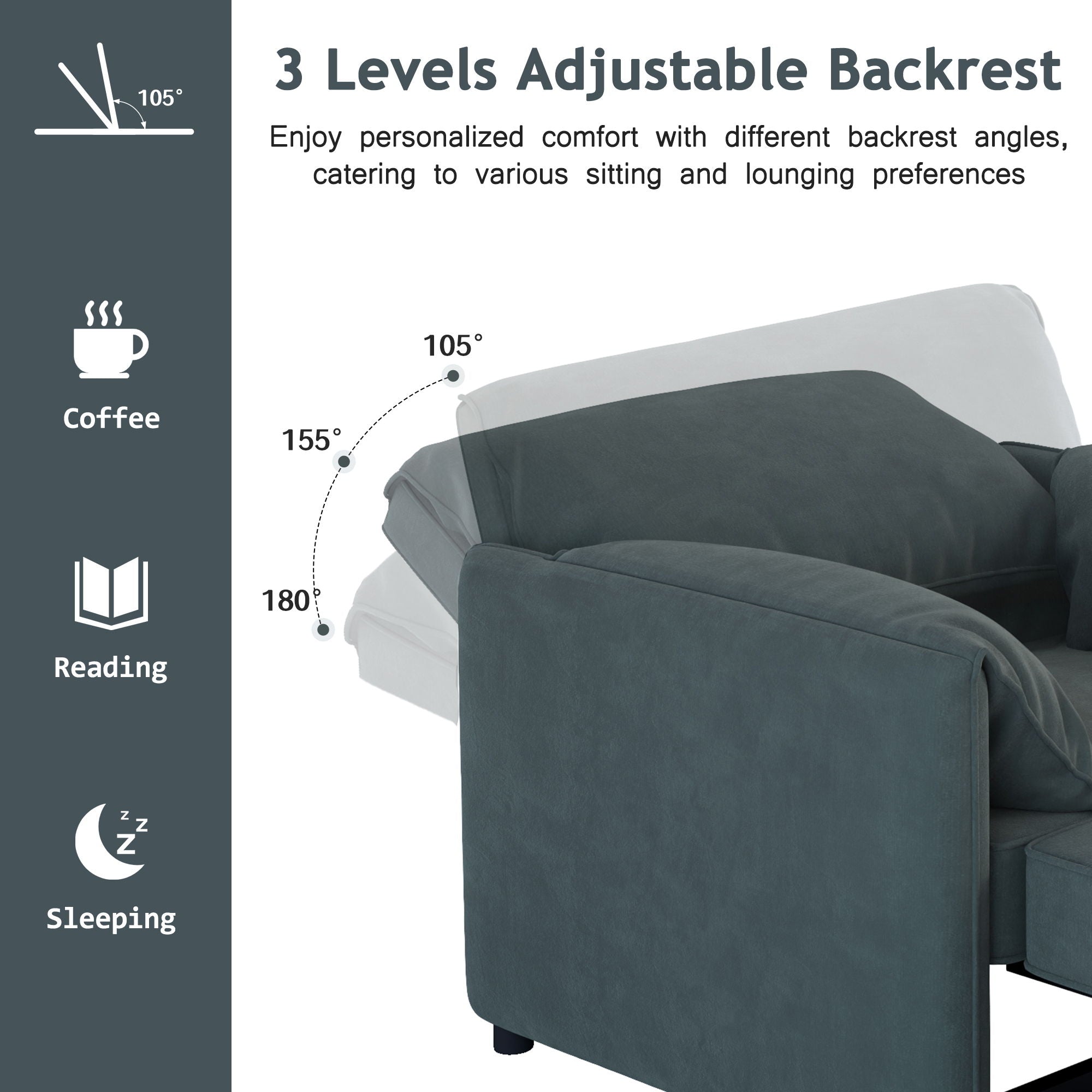 Convertible Pull Out Sofa Bed, 3 In 1 Convertible Sleeper Chair Adjustable Backrest With Thicked Cushions