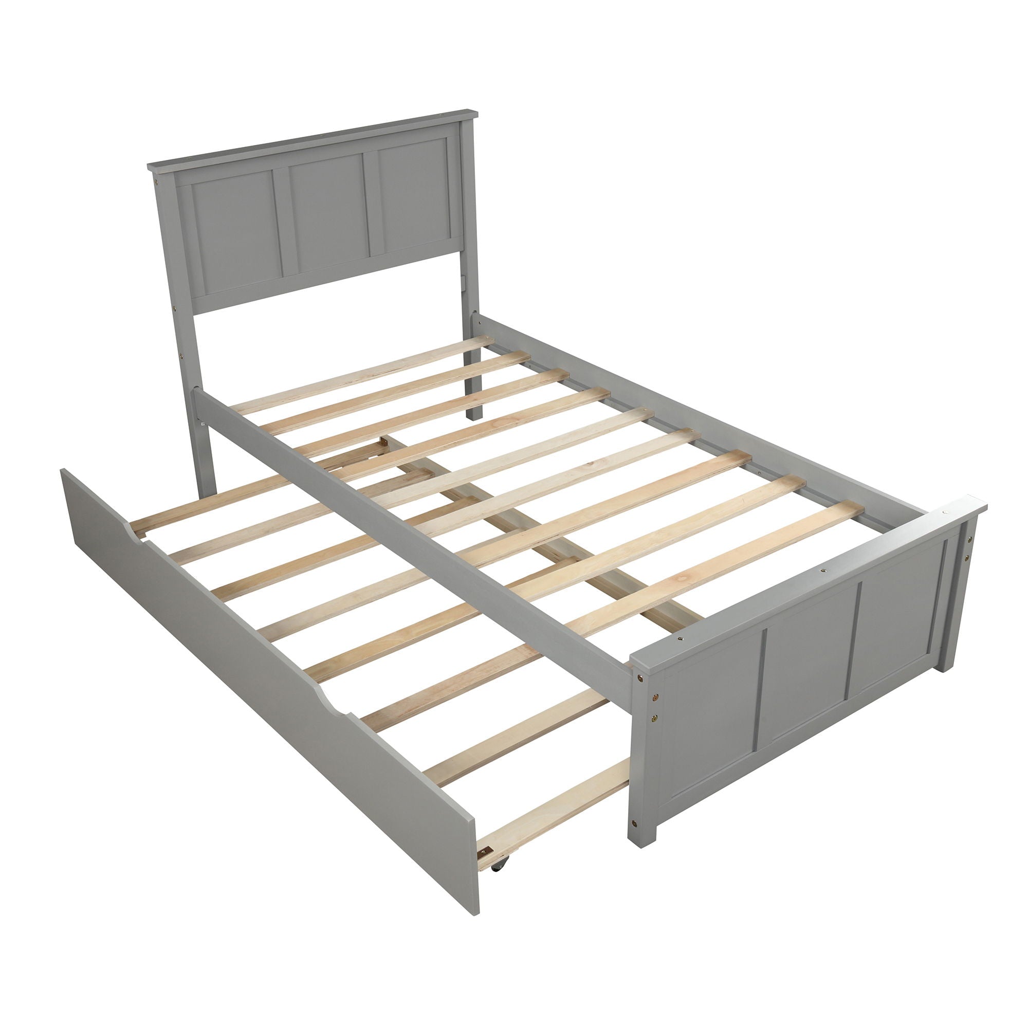 Platform Bed With Twin Trundle And Frame, Twin Size - Gray