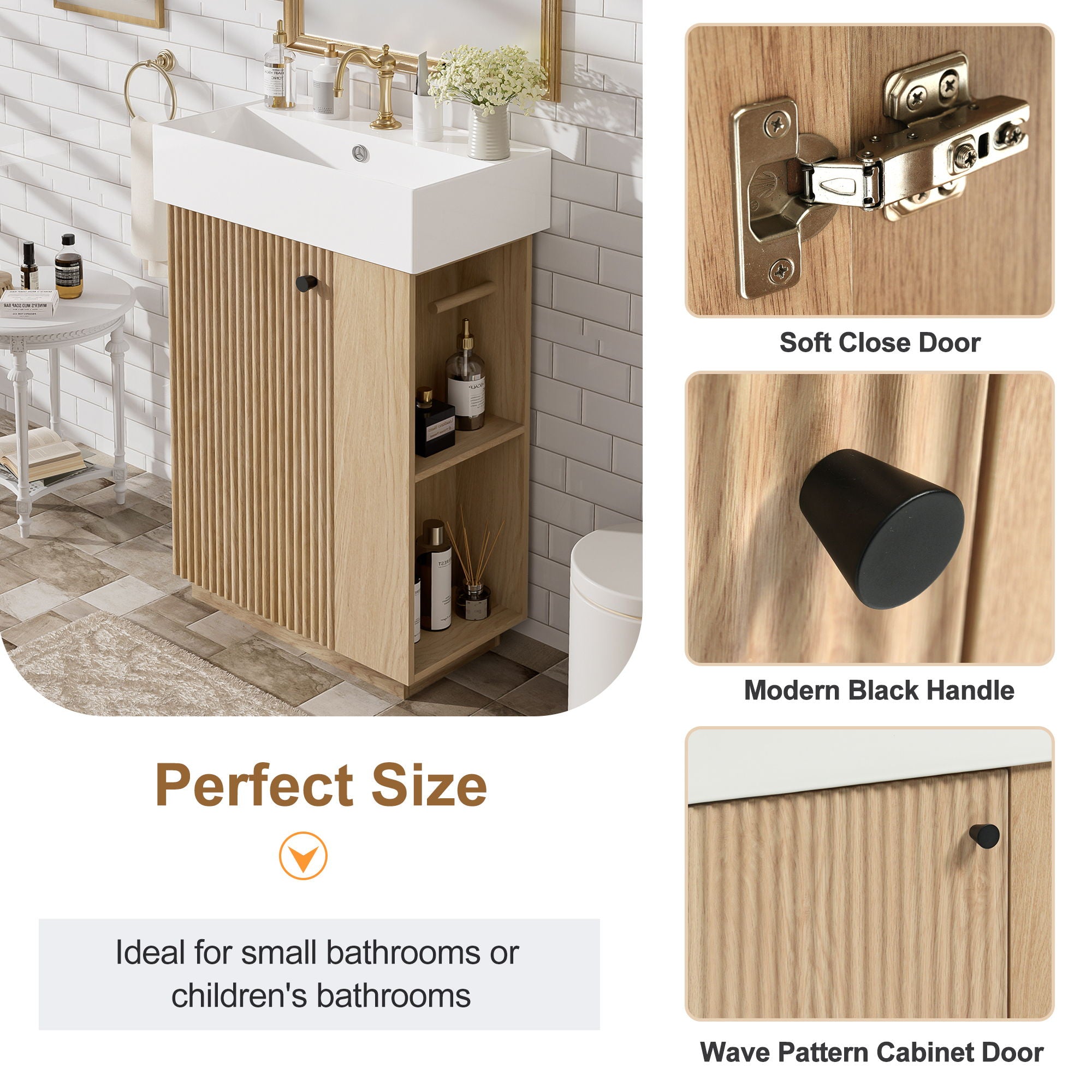 21.6" Bathroom Vanity With Sink And Freestanding Wood Grain Cabinet Featuring Left Door - Wood