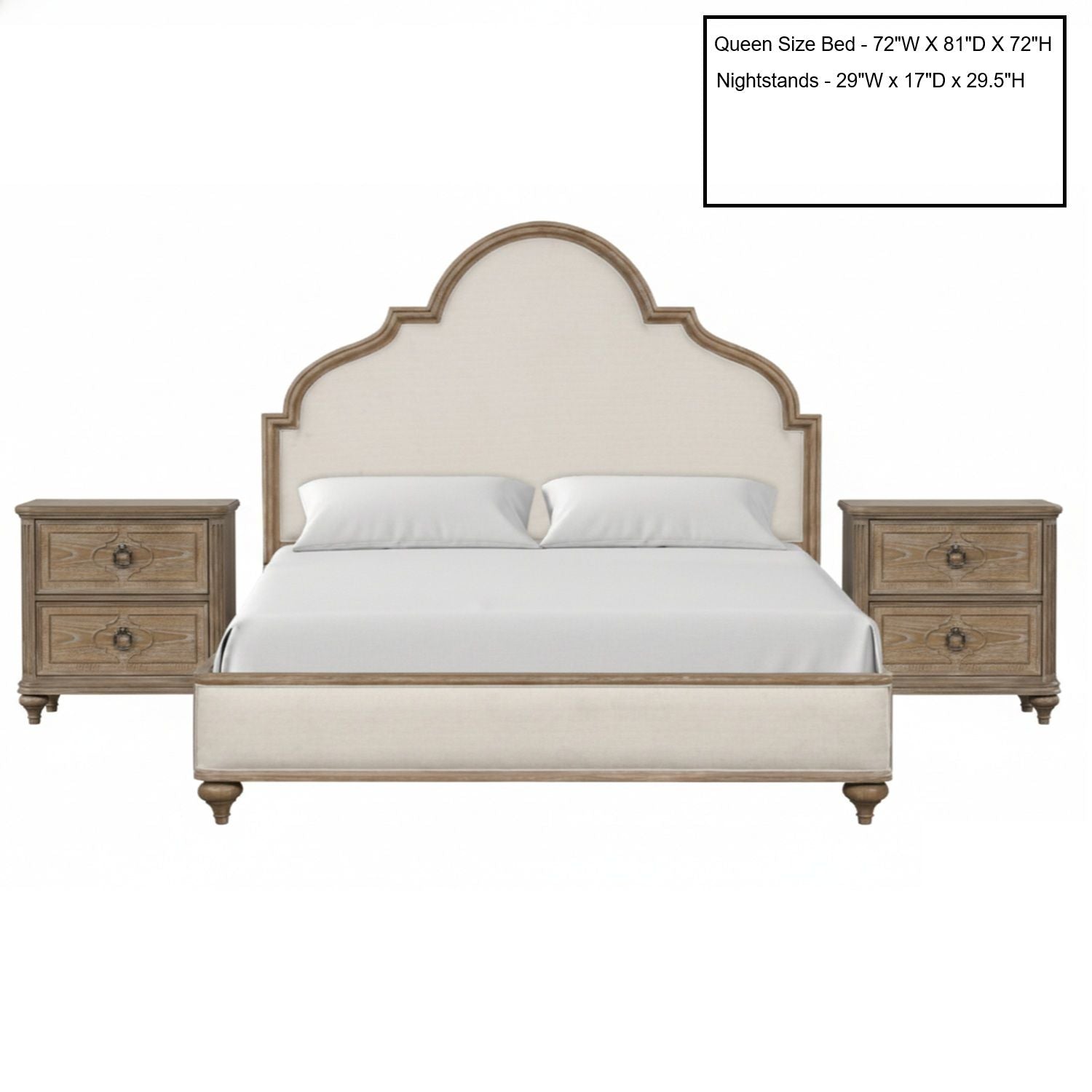 3 Piece Bed Set With 2 Nightstands, Upholstered Headboard, USB Ports