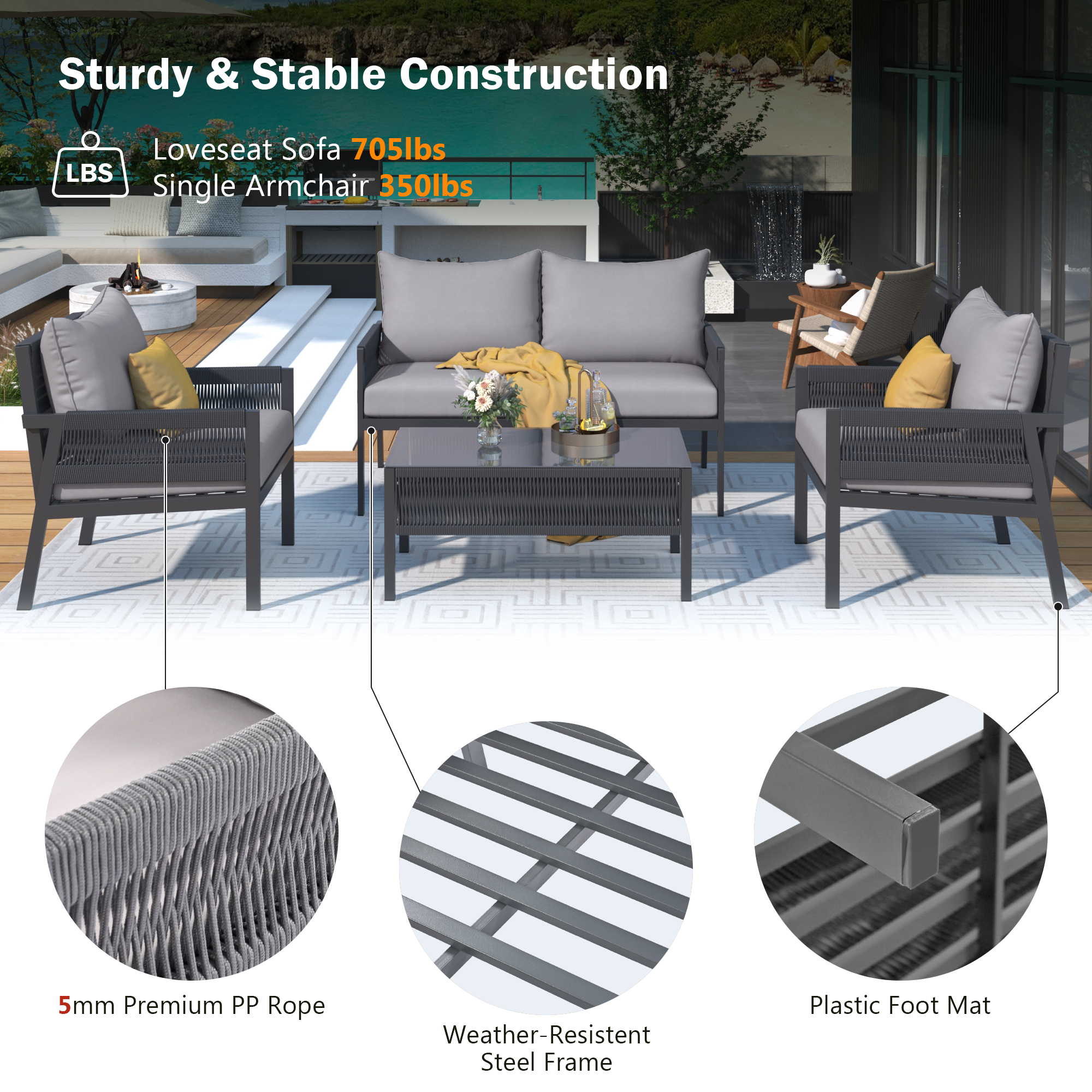 4-Piece Boho-Inspired Outdoor Rope Lounge Set