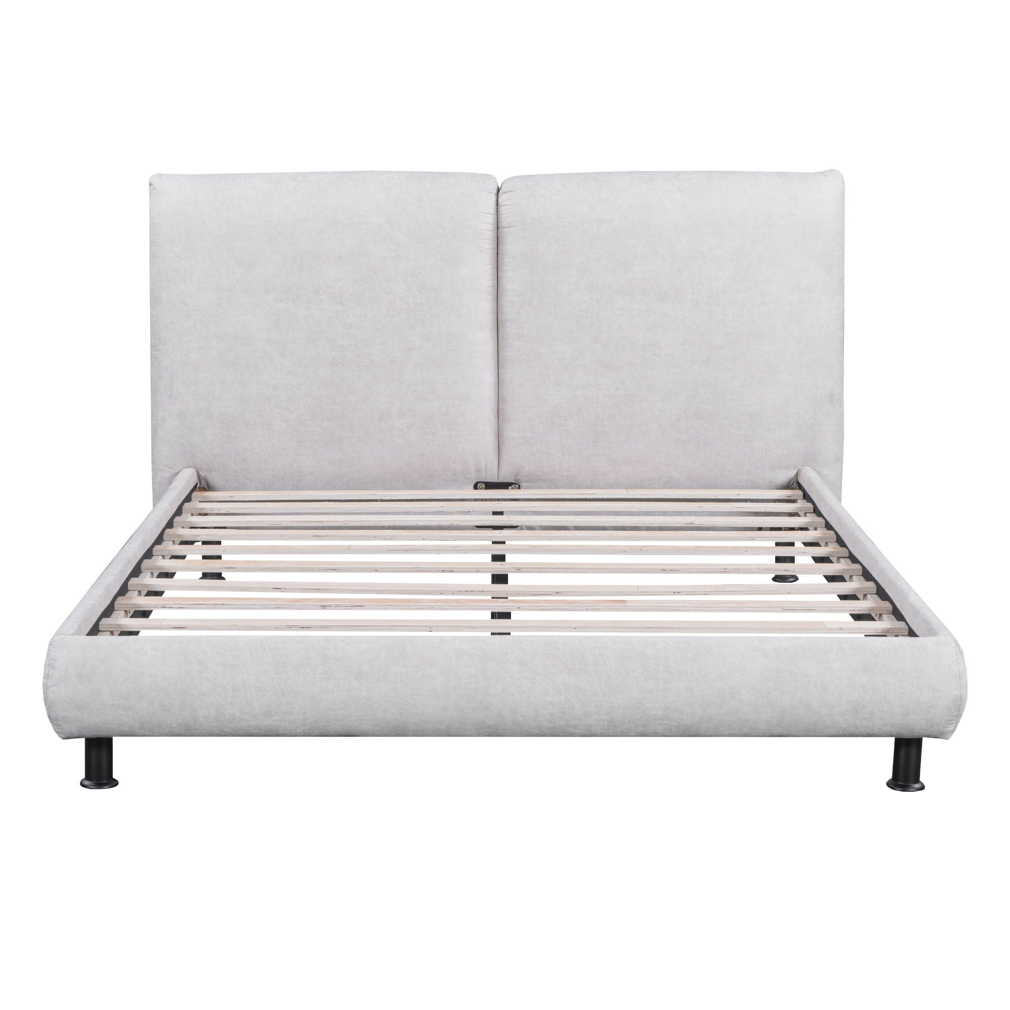 Upholstered Platform Bed With 2 Large Headrests And Thick