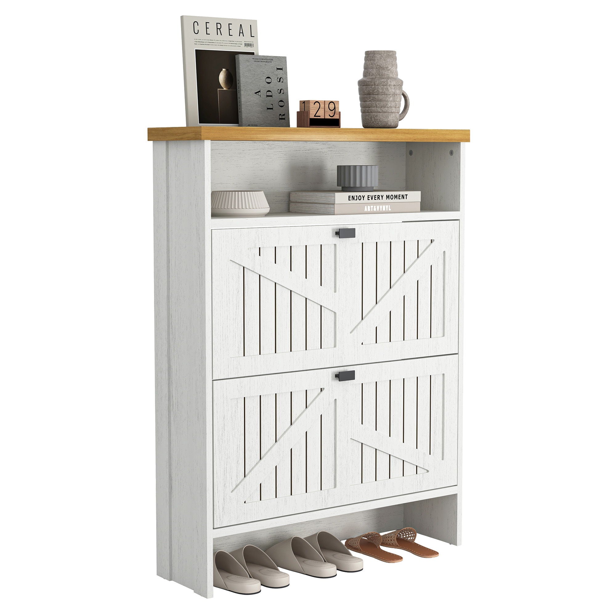 4 Layer Folding Shoe Cabinet With Metal Rounded Corners Convenient Shoe Storage - White