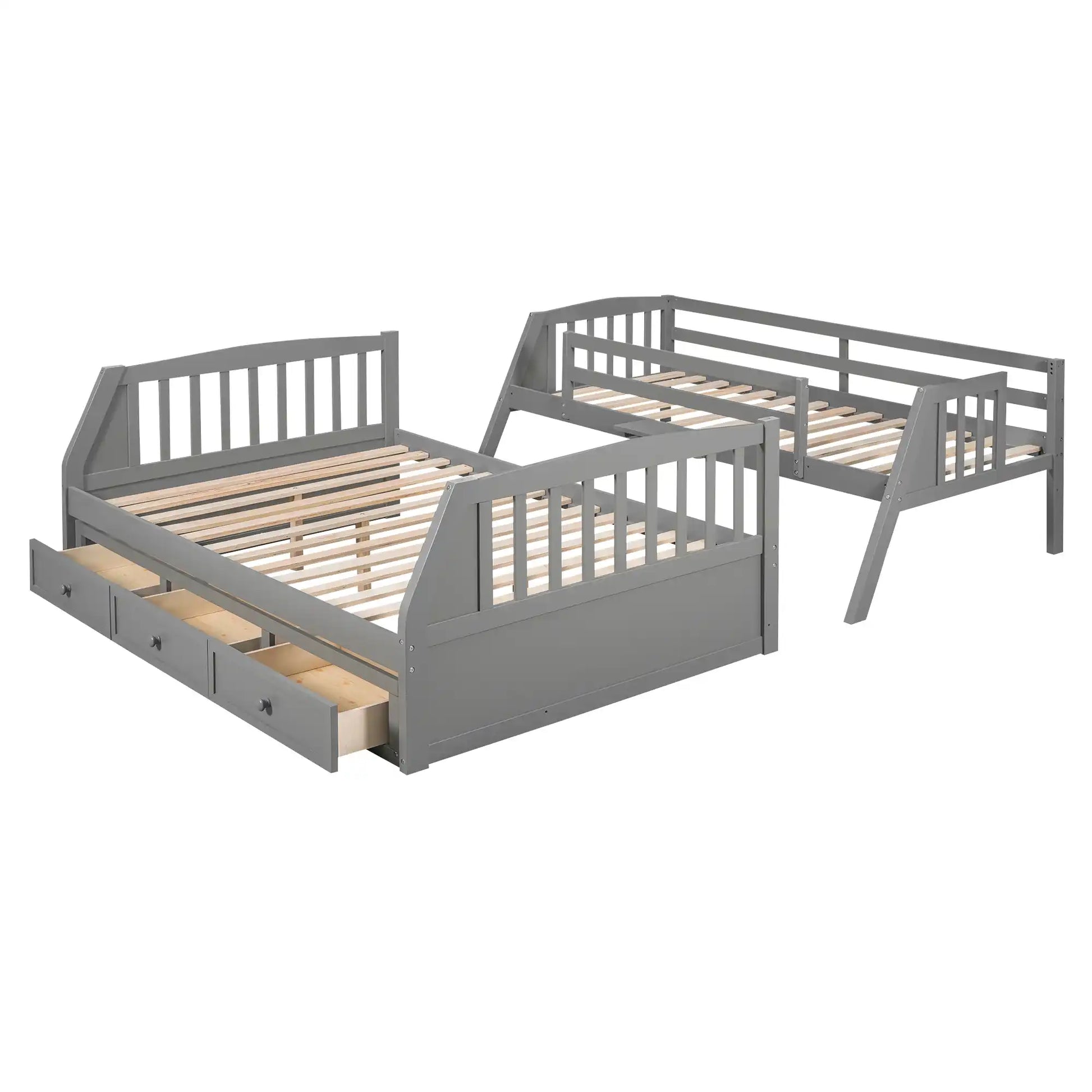 Twin-Over-Full Bunk Bed with Drawers，Ladder and Storage Staircase, Gray - Best Buy Furniture