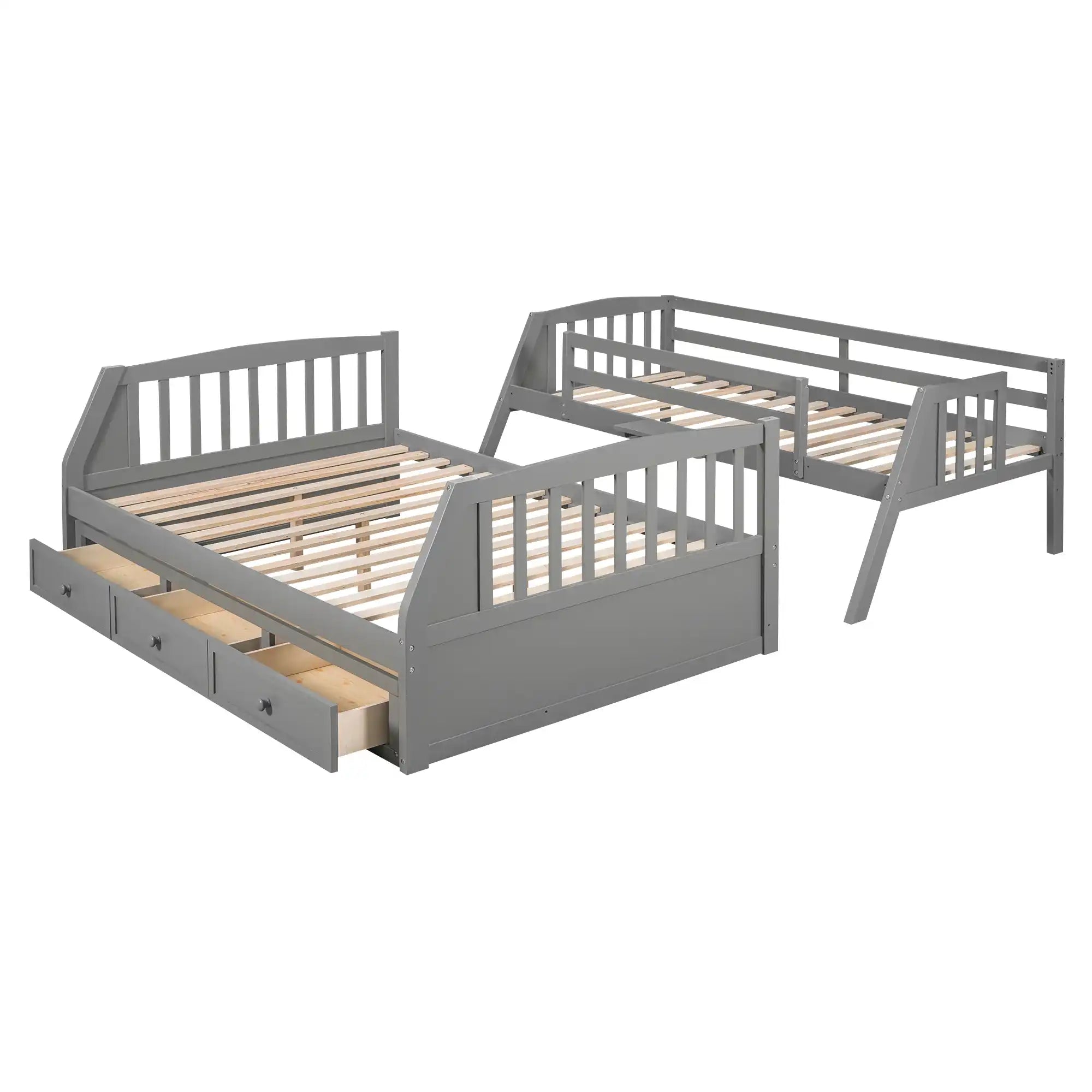 Twin-Over-Full Bunk Bed with Drawers，Ladder and Storage Staircase, Gray - Best Buy Furniture