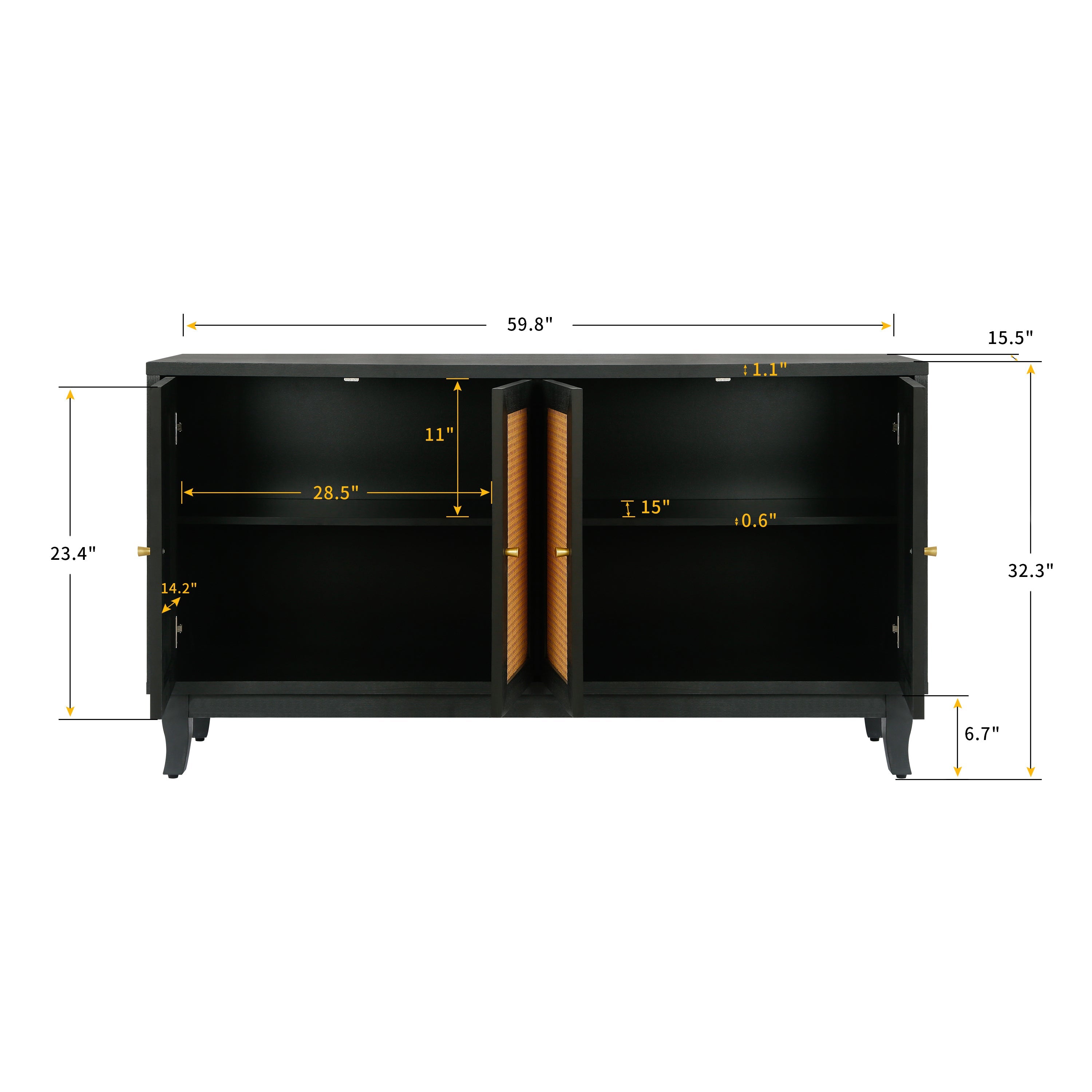 Opal Handcrafted Rattan-Door Wooden Sideboard