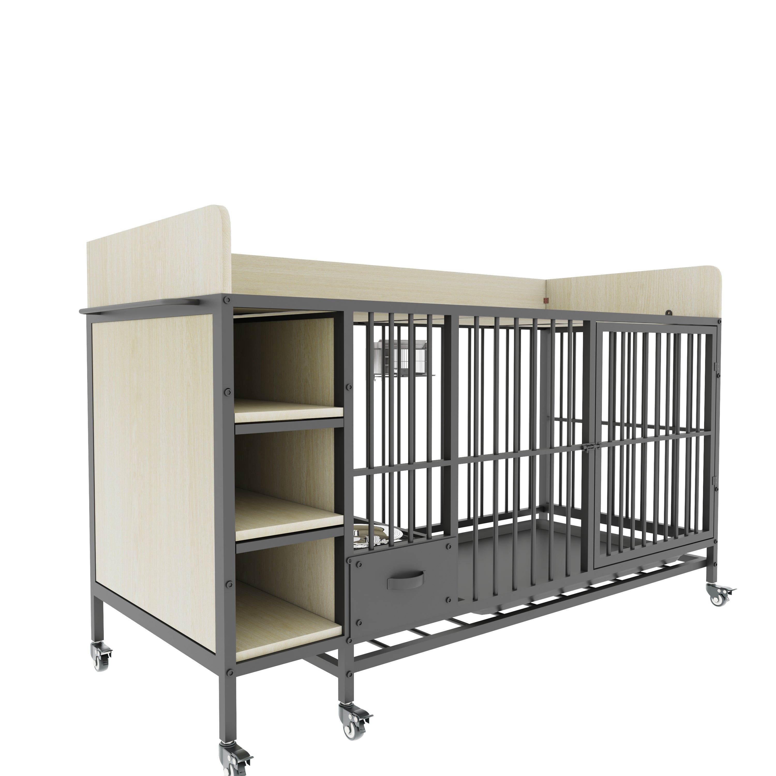 Large Pet Cage with Storage Rack Black and Beige
