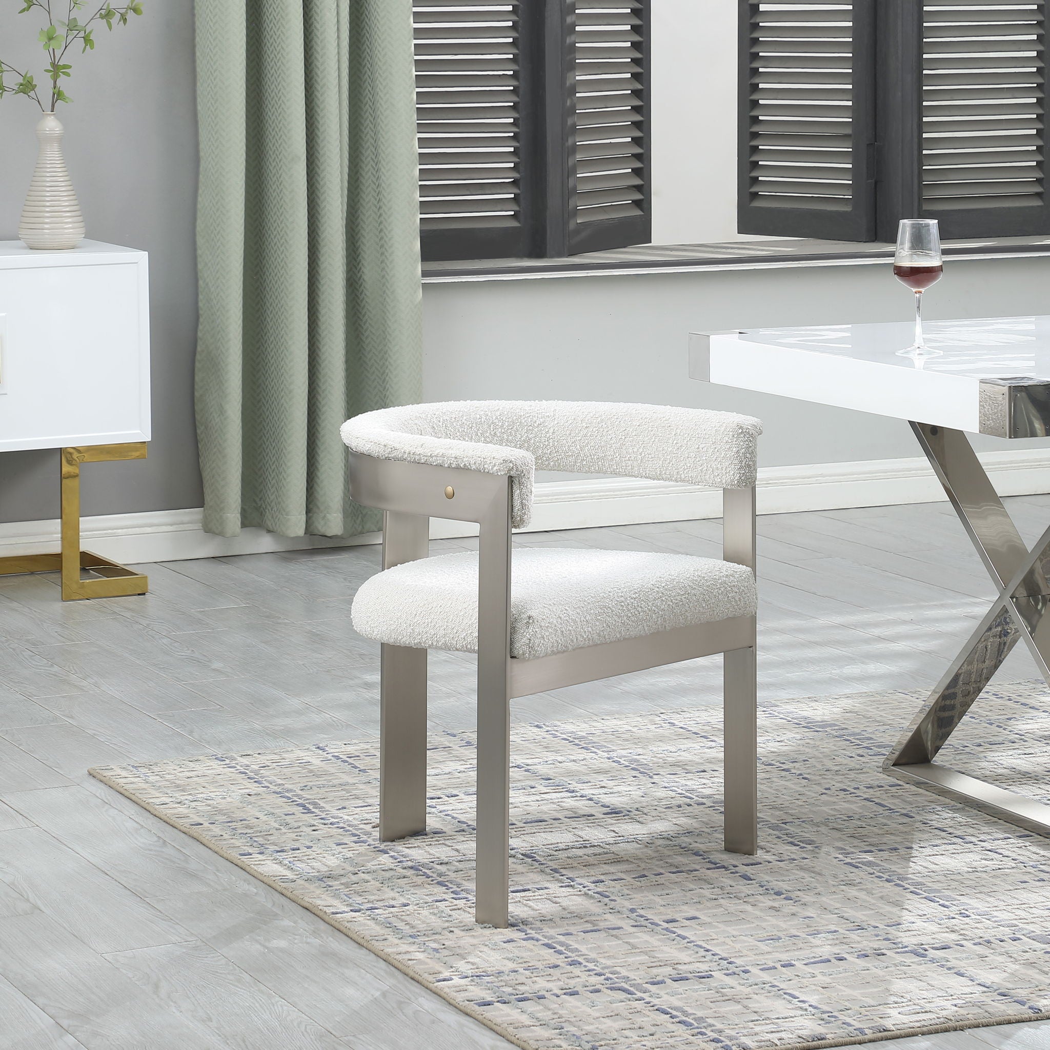 Romeo - Boucle Dining Chair With Silver Base (Set of 2)