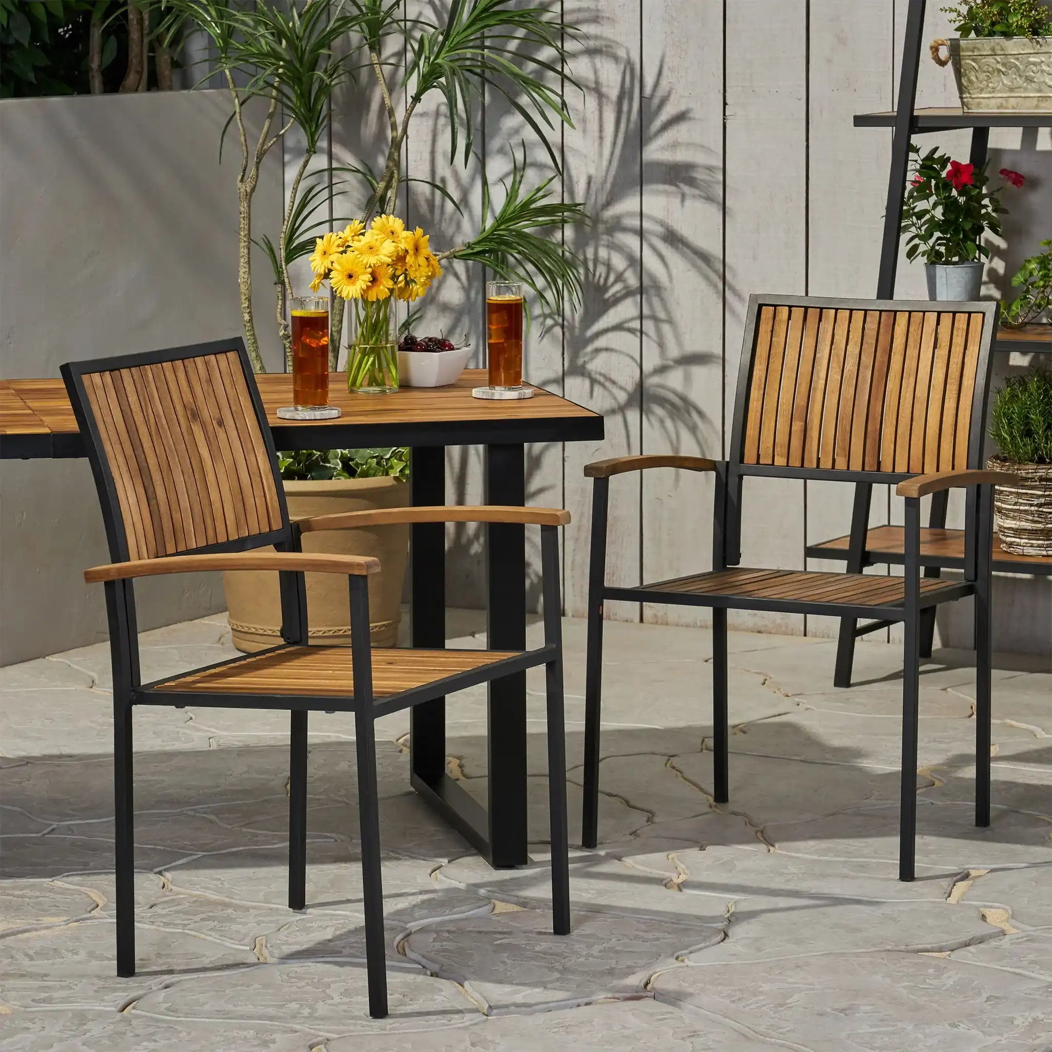 Vermilion - Outdoor Dining Chair With Vertical Slat And Wooden Arm
