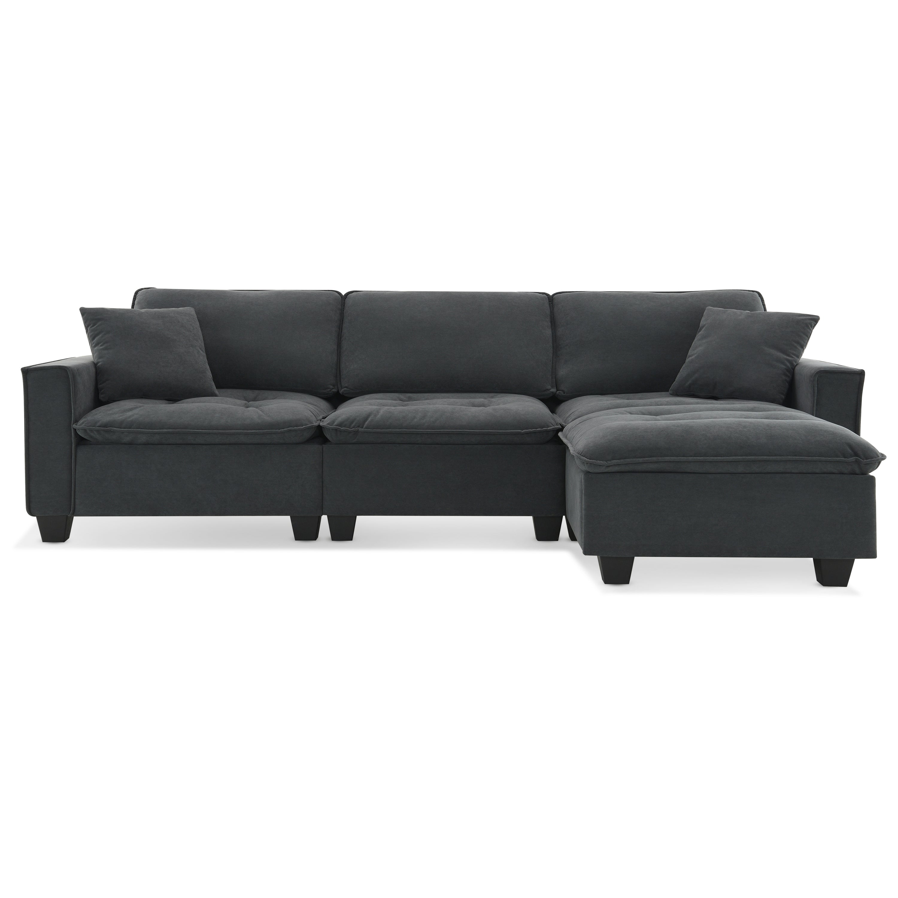 Leland Suede-Tufted L-Shaped Sectional With Ottoman