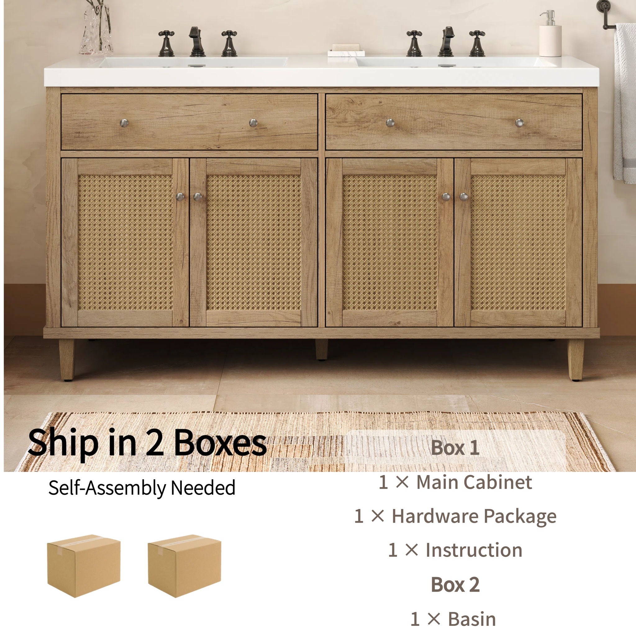 Bathroom Vanity With Double Sink, Large Storage Space