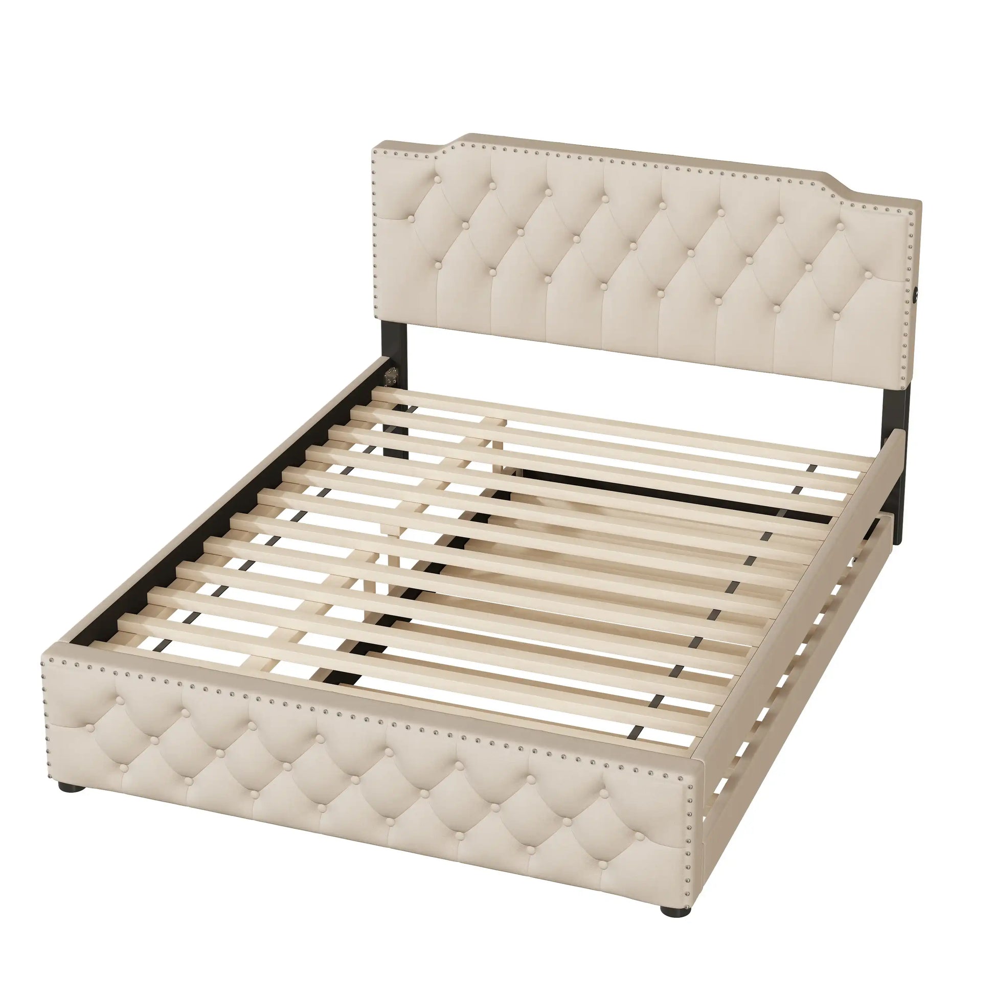 Luma & Co Queen Size Upholstered Platform Bed with Twin Size Trundle - Best Buy Furniture