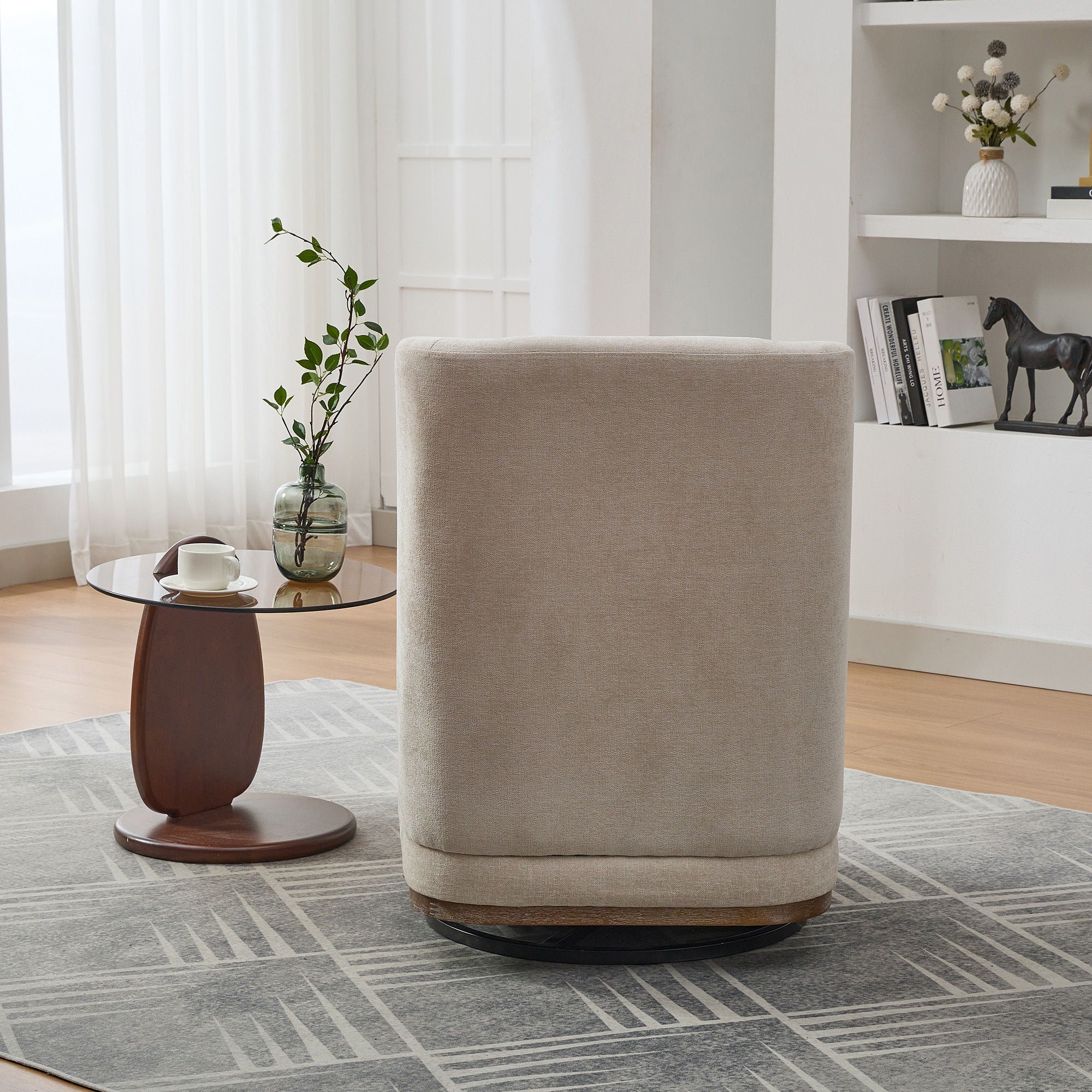 Wide Modern Chenille Cushioned Armless Metal Base 360° Swivel Chair With Pillow