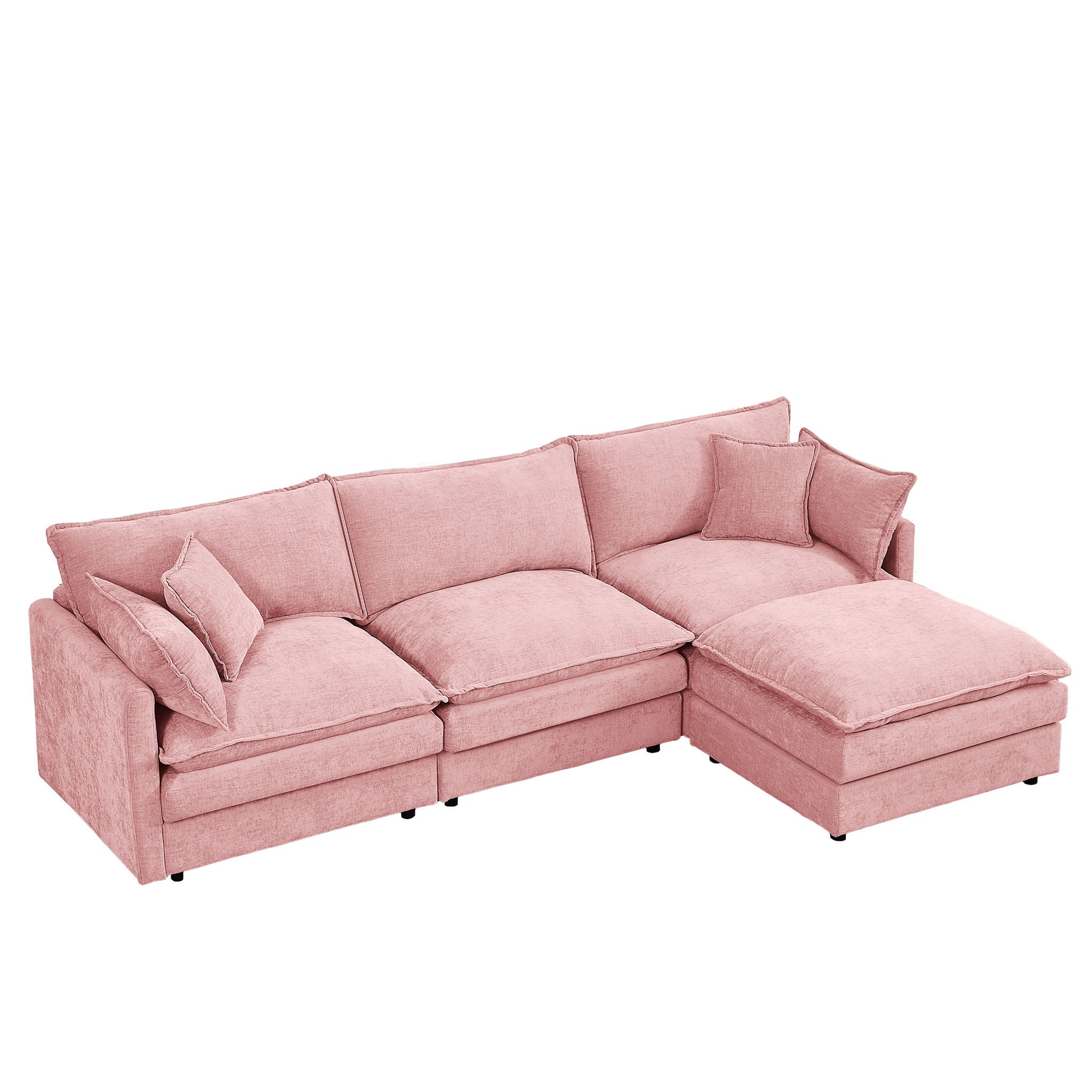 Modular L-Shaped Sectional Sofa Set With Movable Ottoman - Pink