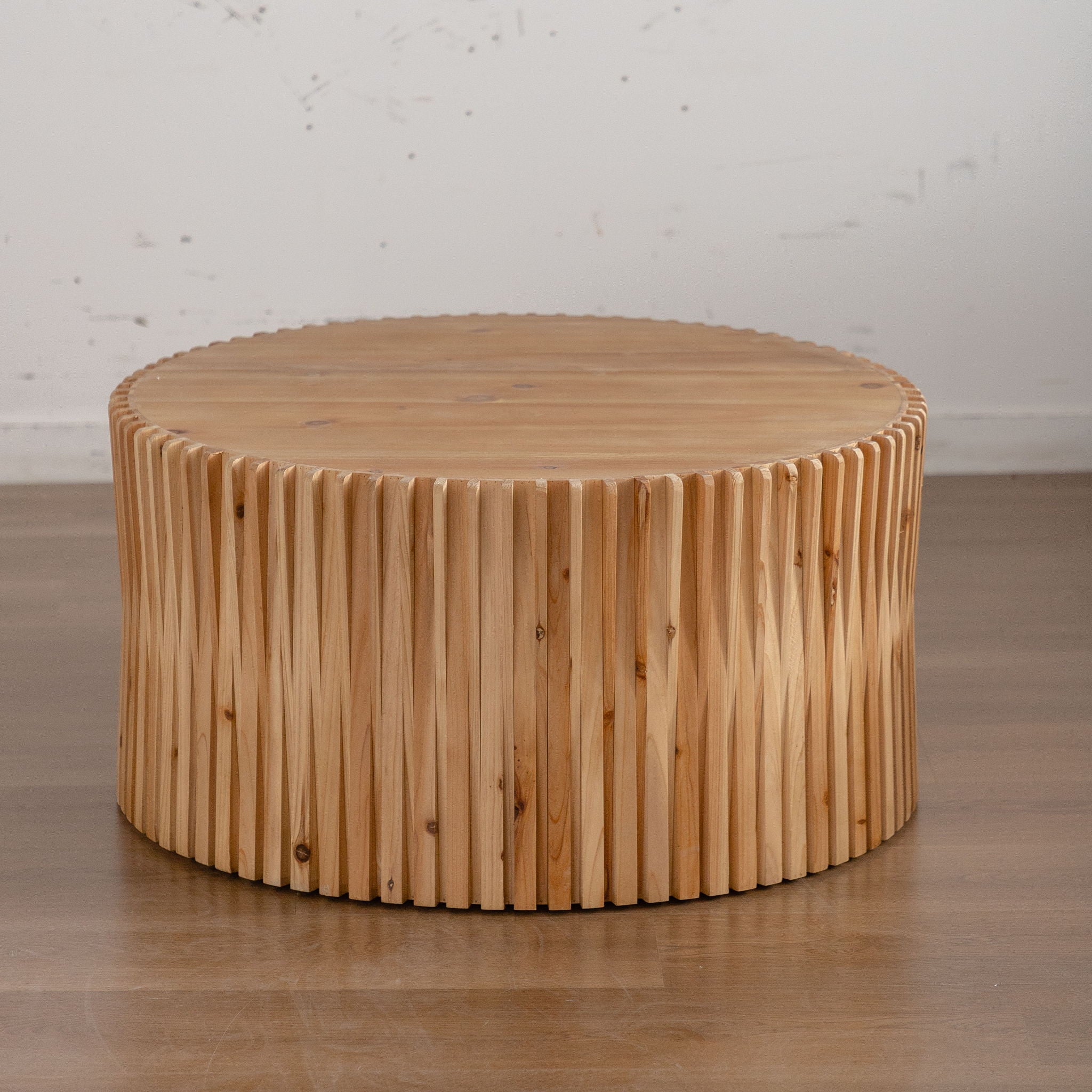 Cylindrical Coffee Table With Vertical Texture Relief
