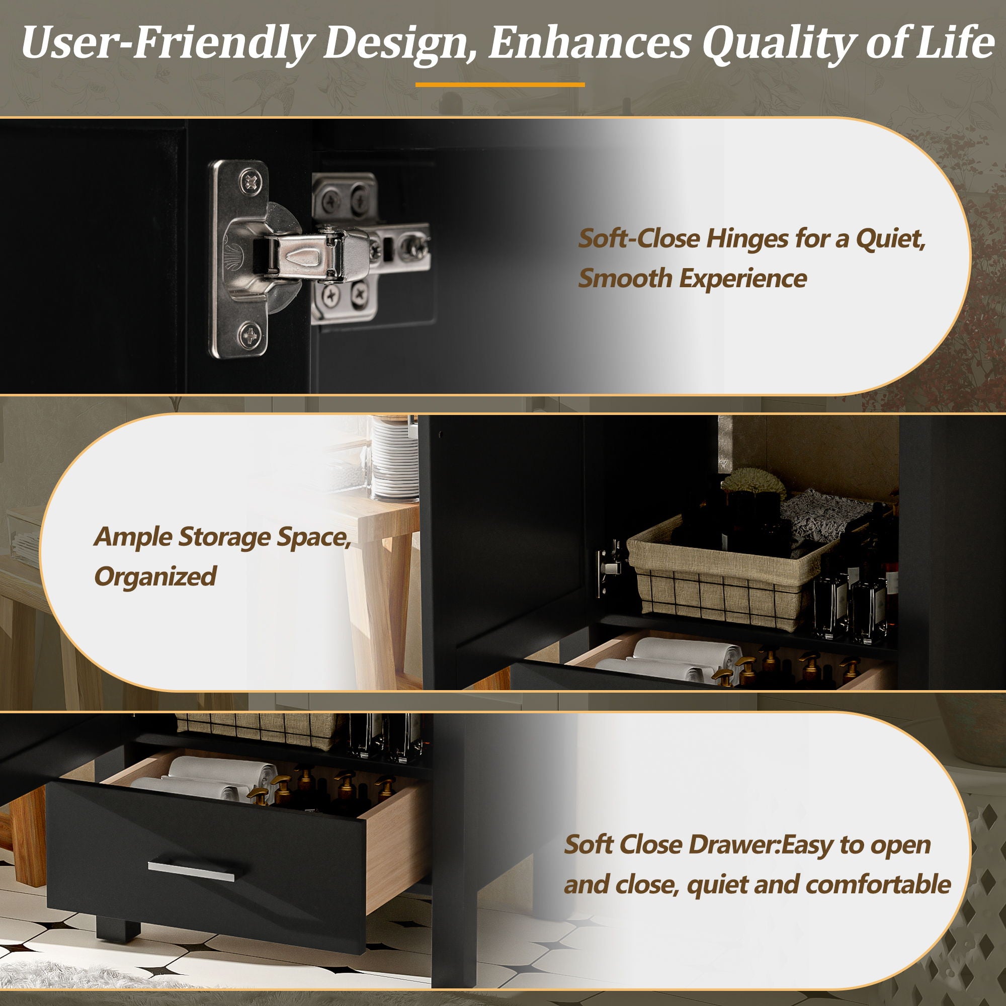 Bathroom Vanity With Sink, Frame And Drawer - Black
