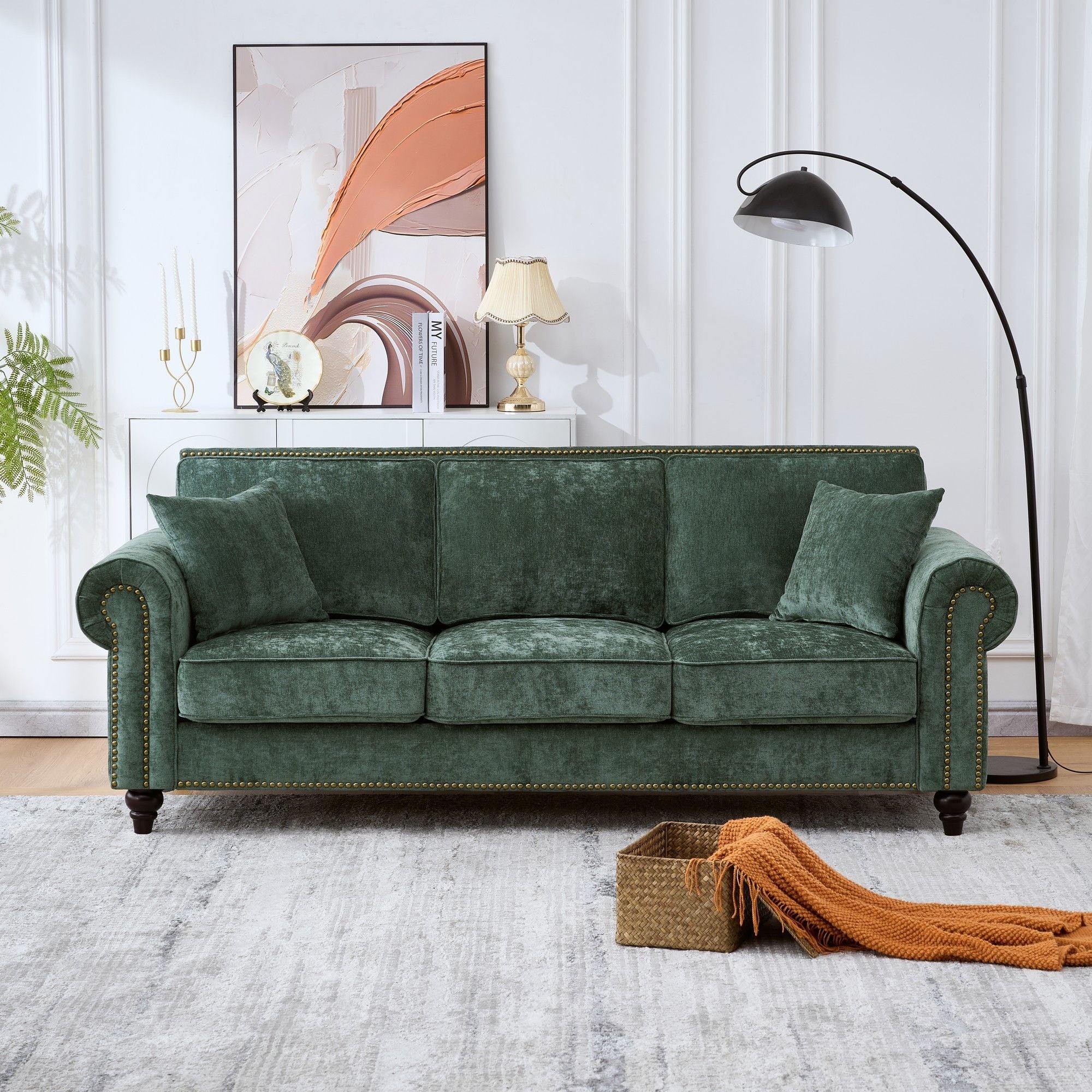 Modern 3 And 2 Seater Sofa With Rolled Arms, Tufted Upholstered Couch