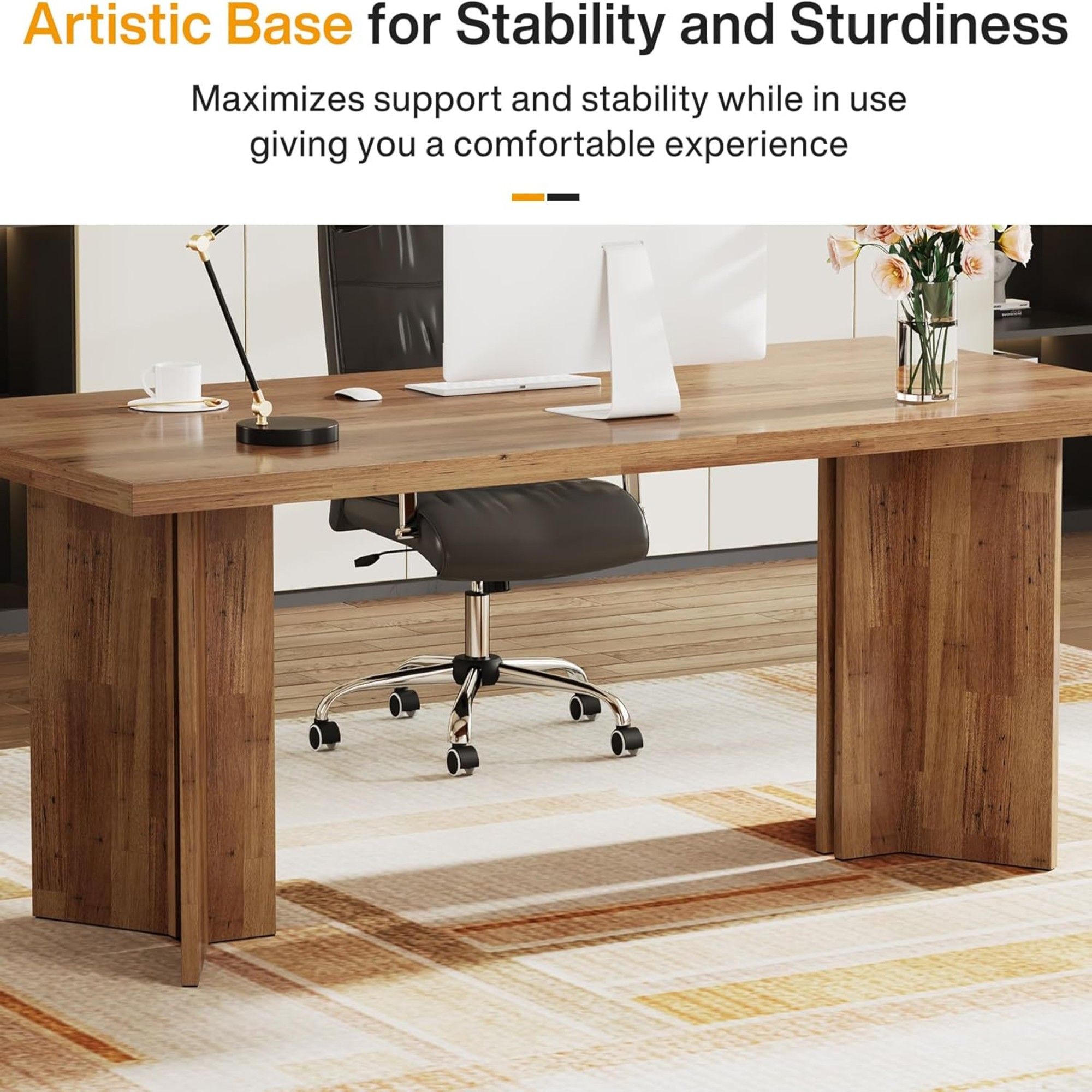 Executive Desk, Vintage Computer Workstation With Thickened Tabletop