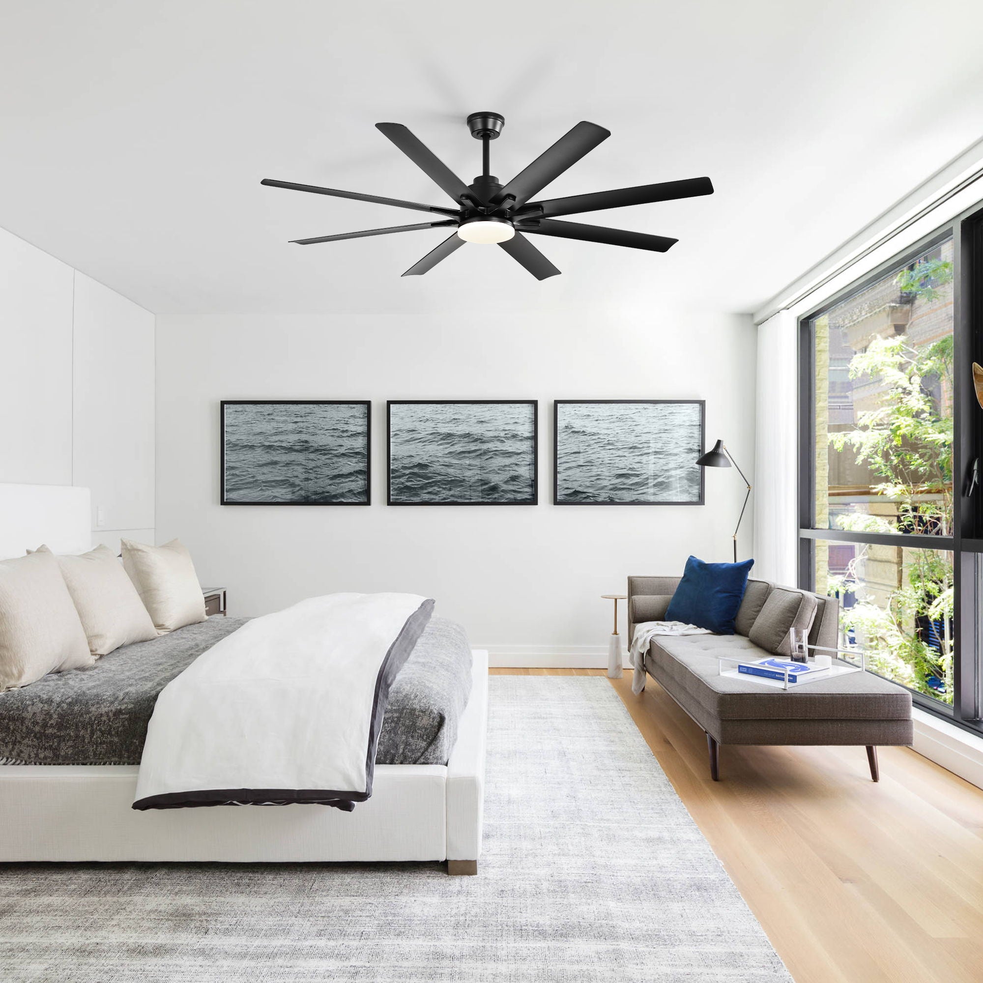 Ceiling Fan With Light 8 Blades, 18W LED 3 Color Dimmable Light, For Living Room & Bedroom - Matte Black