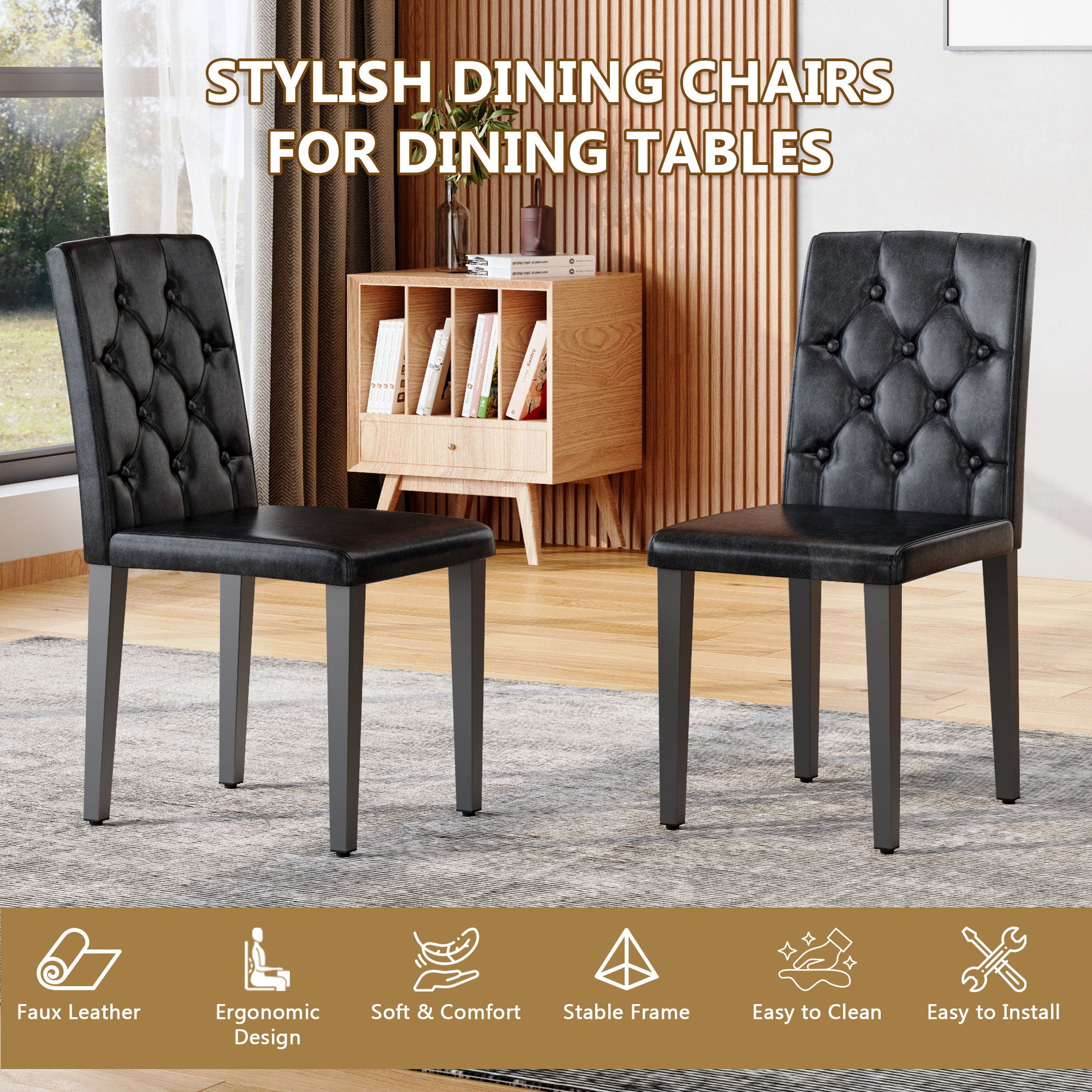 Dining Chairs With Ergonomic Buckle Backrest, Comfortable & Textured For Home (Set of 4) - Black