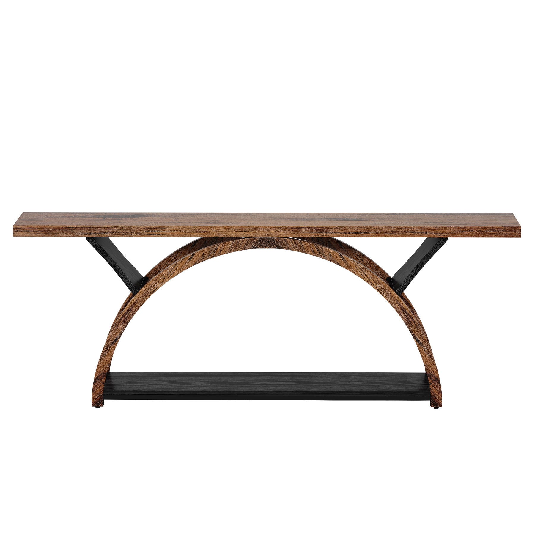 Console Table With 2 Tier Storage And Half Moon Frame For Hallway - Brown / Black