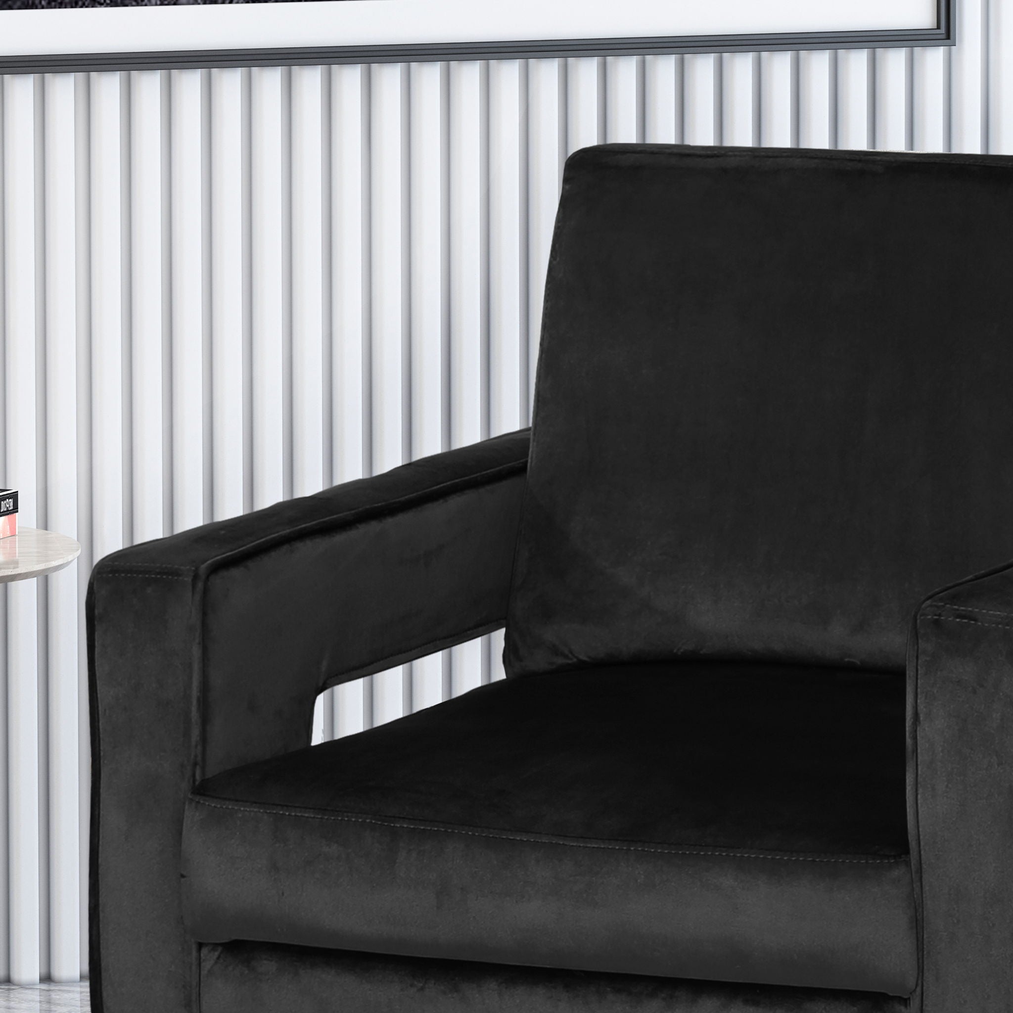 Modern Glam Club Arm Chair With Velvet Upholstery And Stainless Steel Legs - Black
