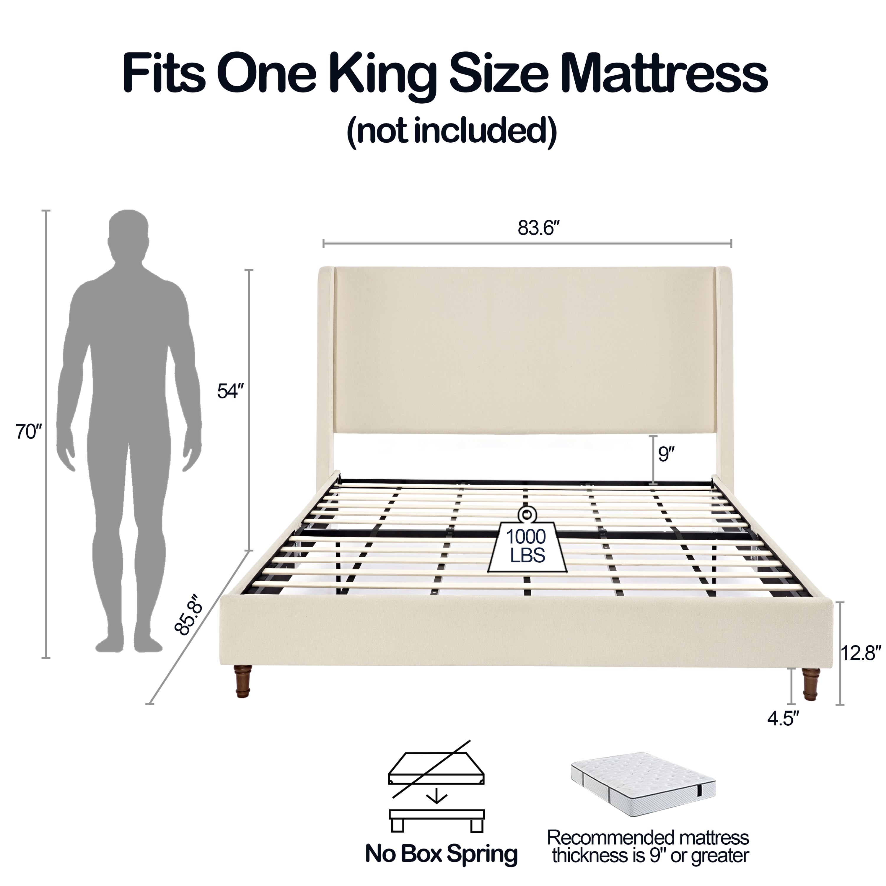 Harper upholstered bed, 54" headboard, ivory boucle