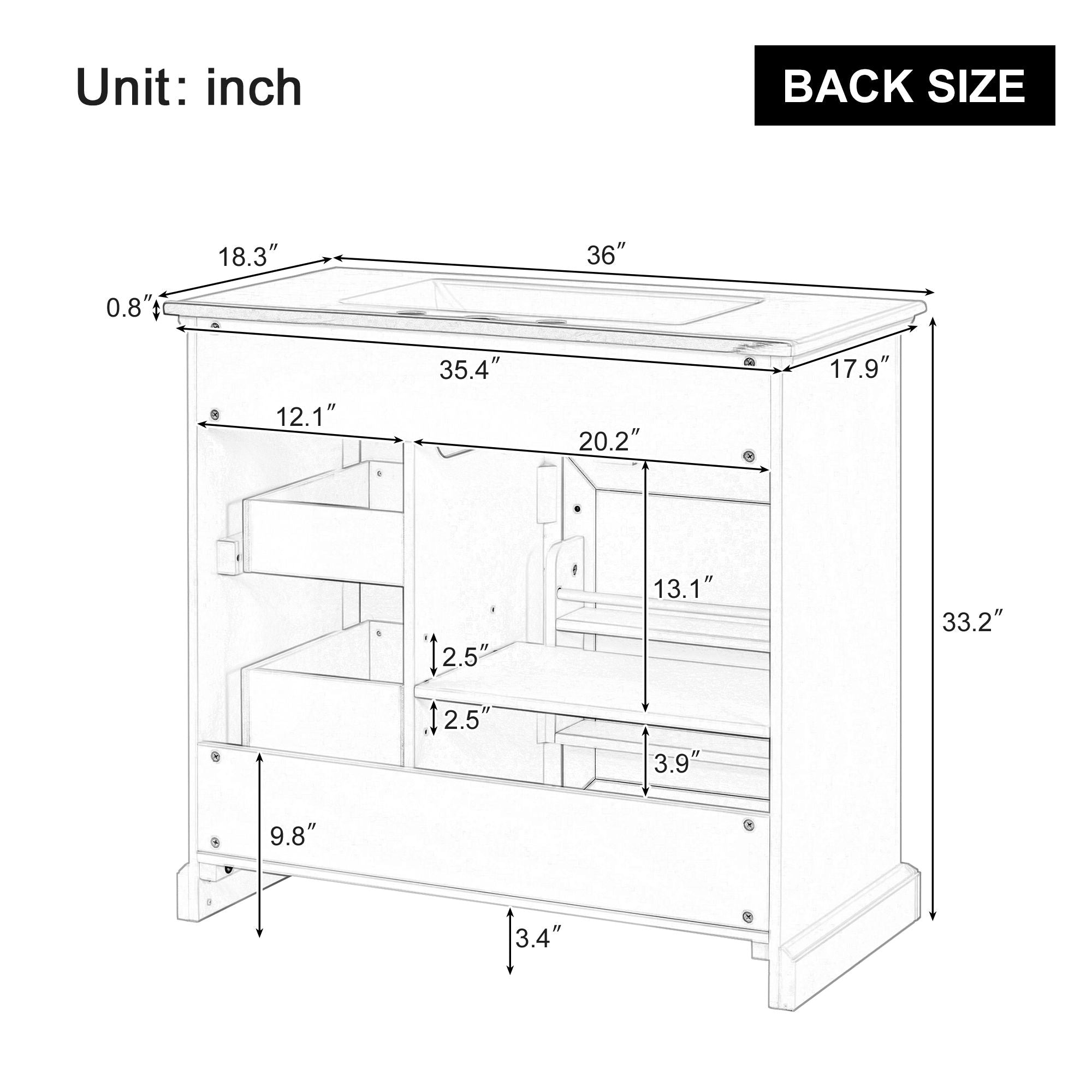36" Bathroom Vanity With Sink, 2 Tip-Out Drawers, Soft Close Hinges