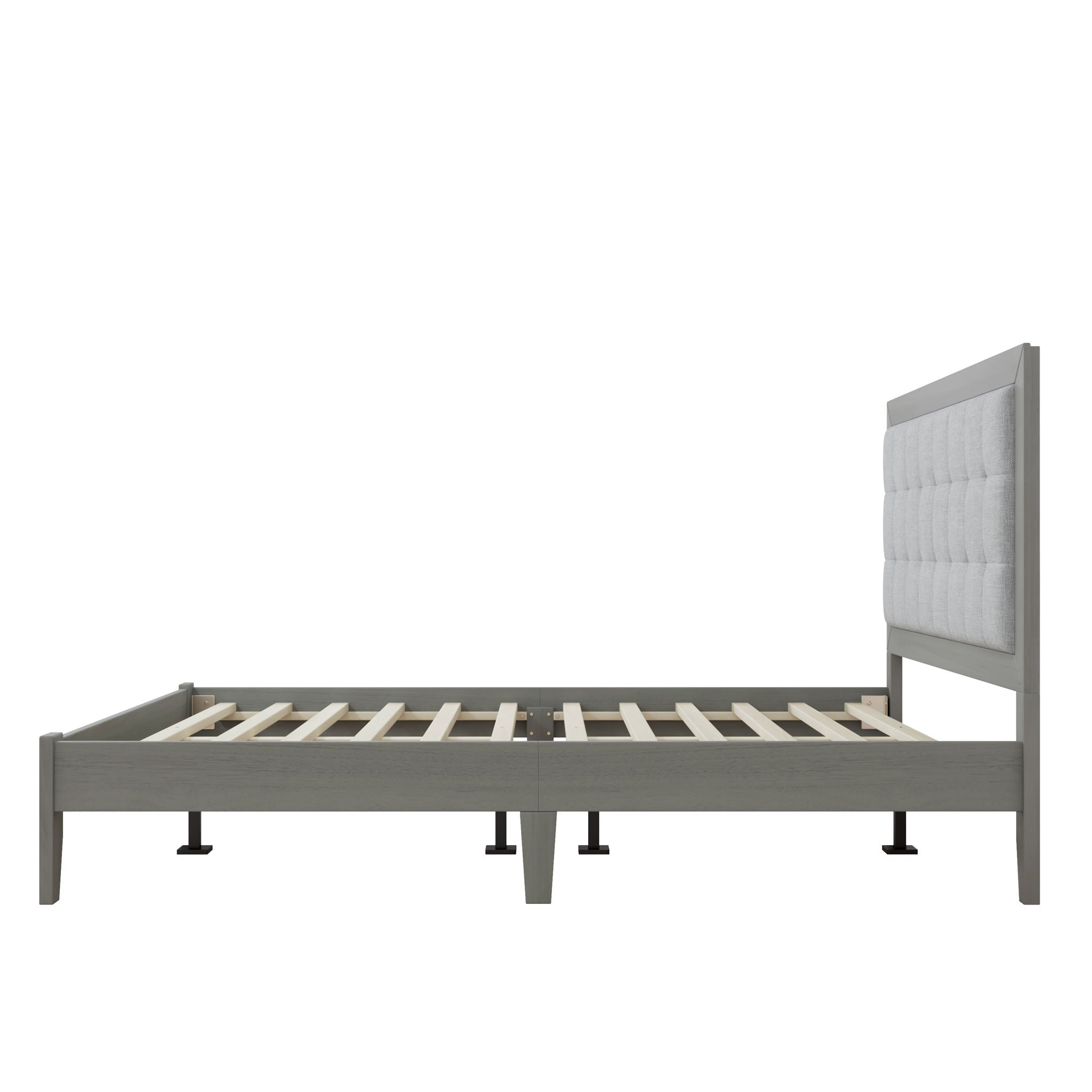Mid Century Modern Platform Bed With Upholstered Headboard