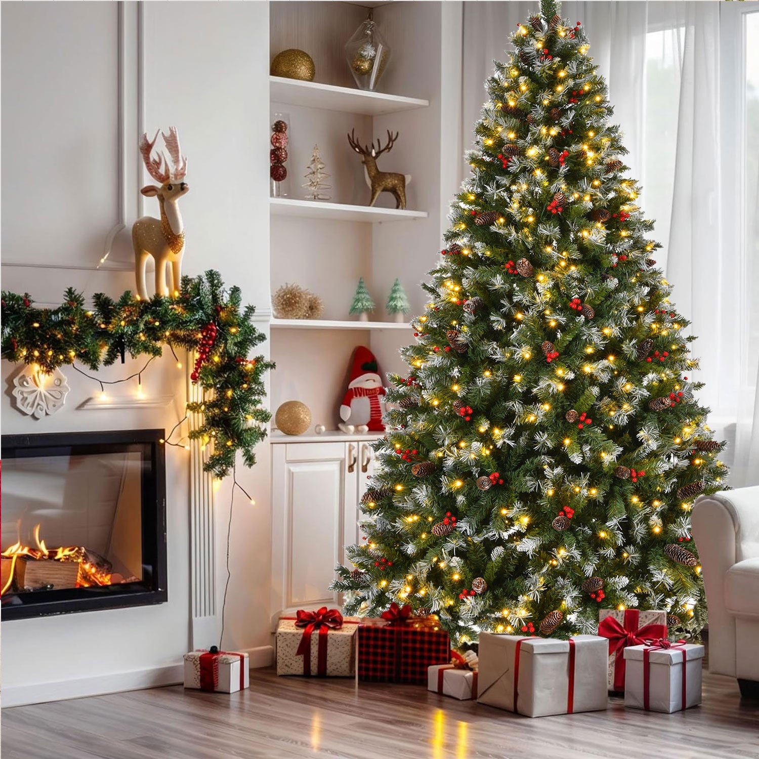 9ft-Pre-Lit-Pre-Decorated-Pine-Hinged-Artificial-Christmas-Tree-Christmas-Trees