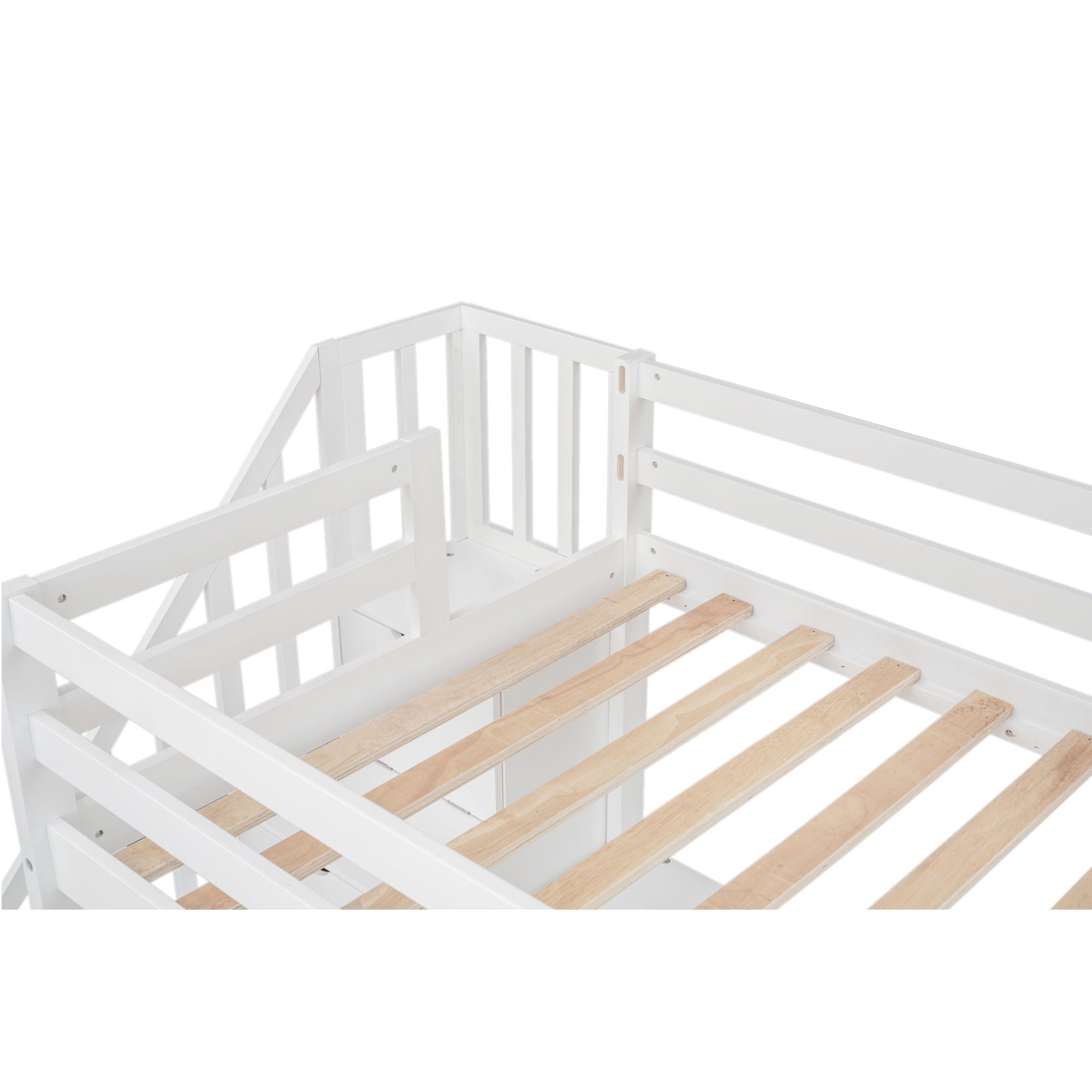 Loft Bed Frame With Built In Desk And Double Storage Drawers