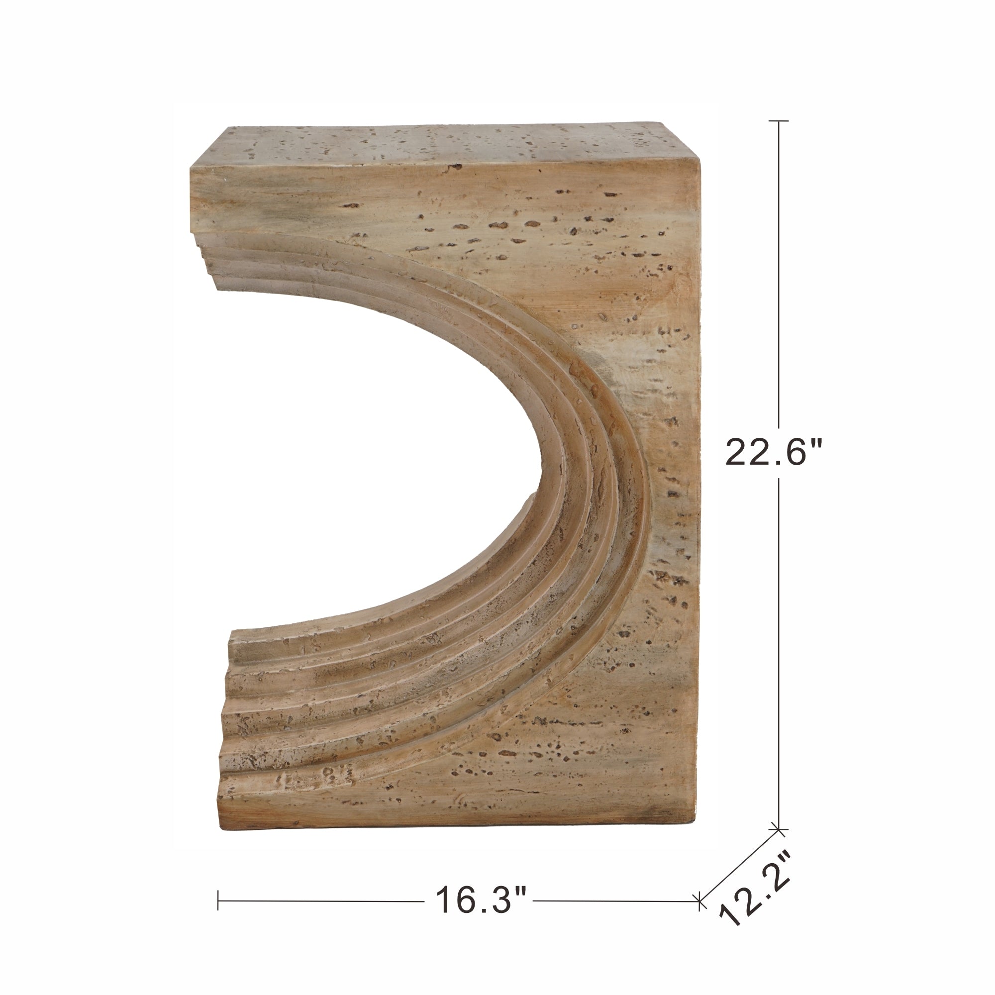 16.3x12.2x22.6 Modern Sculptural Arched Side Table with Faux Travertine Finish