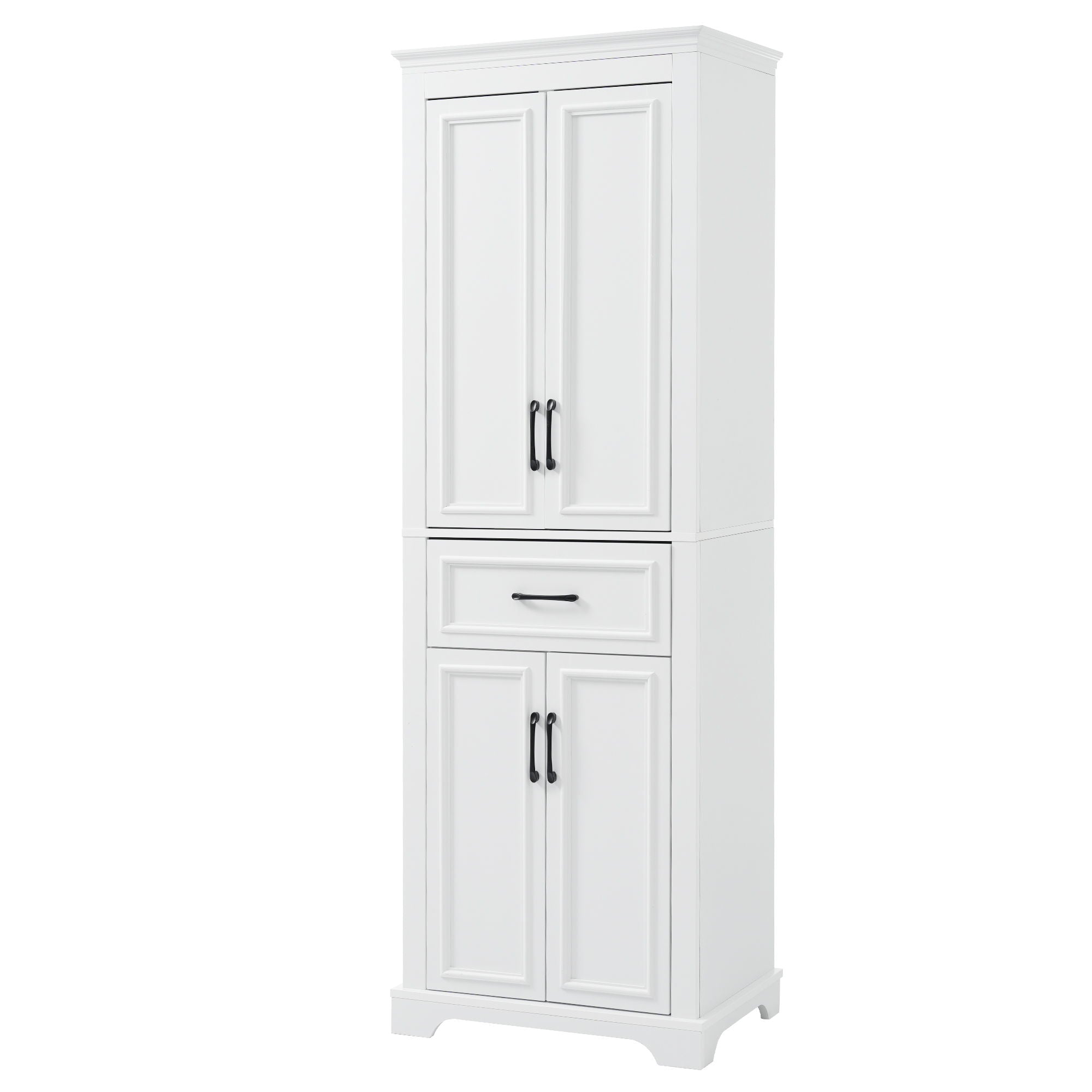 Freestanding Bathroom Vanity, Elegant Design With 4 Doors & 1 Drawer, Adjustable Shelves, Damping Hinges - White