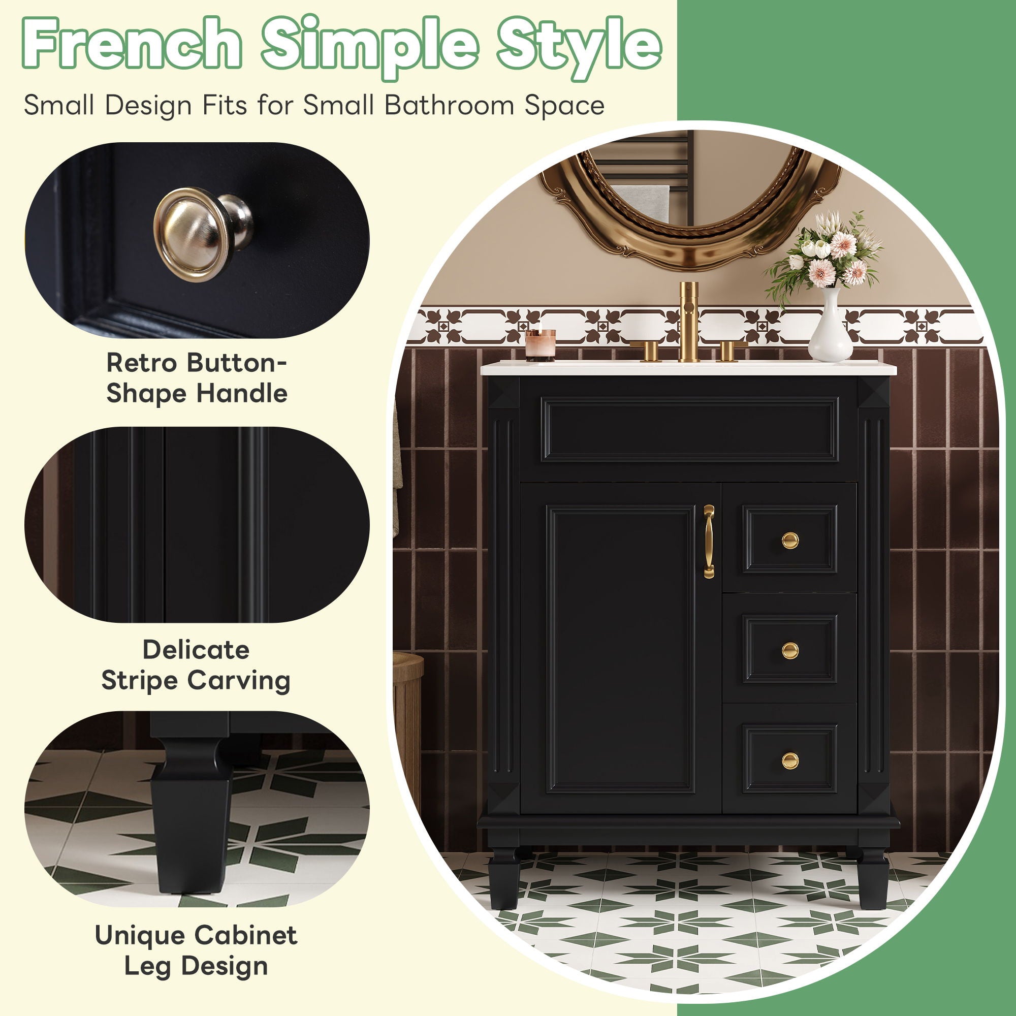 Bathroom Vanity With Sink, Compact Cabinet & 2 Drawers And Adjustable Shelf