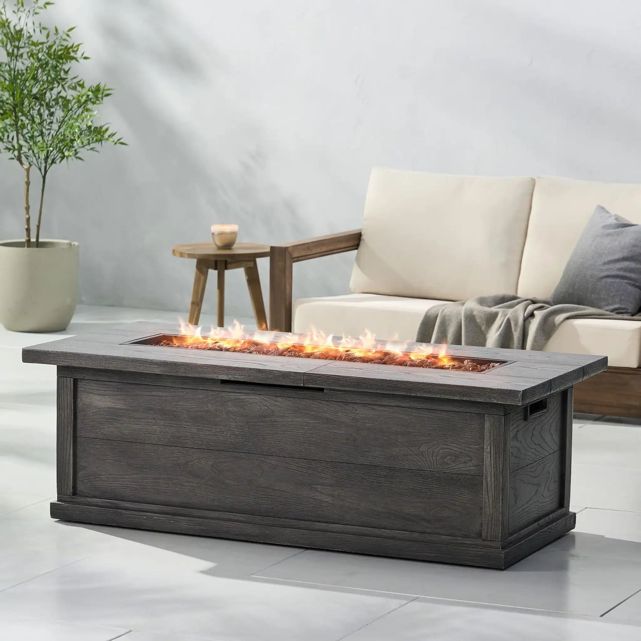 Transitional Rectangular Outdoor Propane Fire Pit With 50,000 Btu