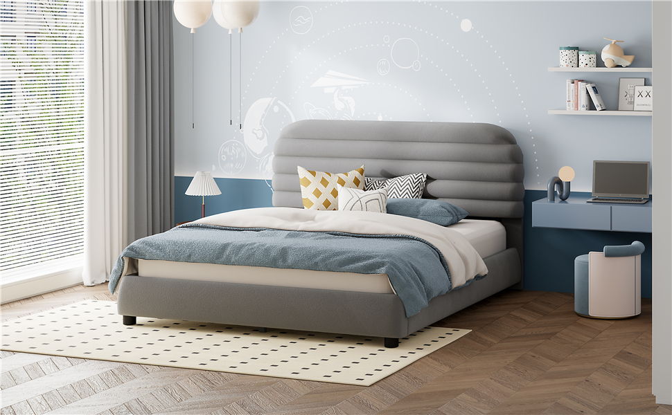 Upholstered Platform Bed Frame And Stylish Curve Shaped Design
