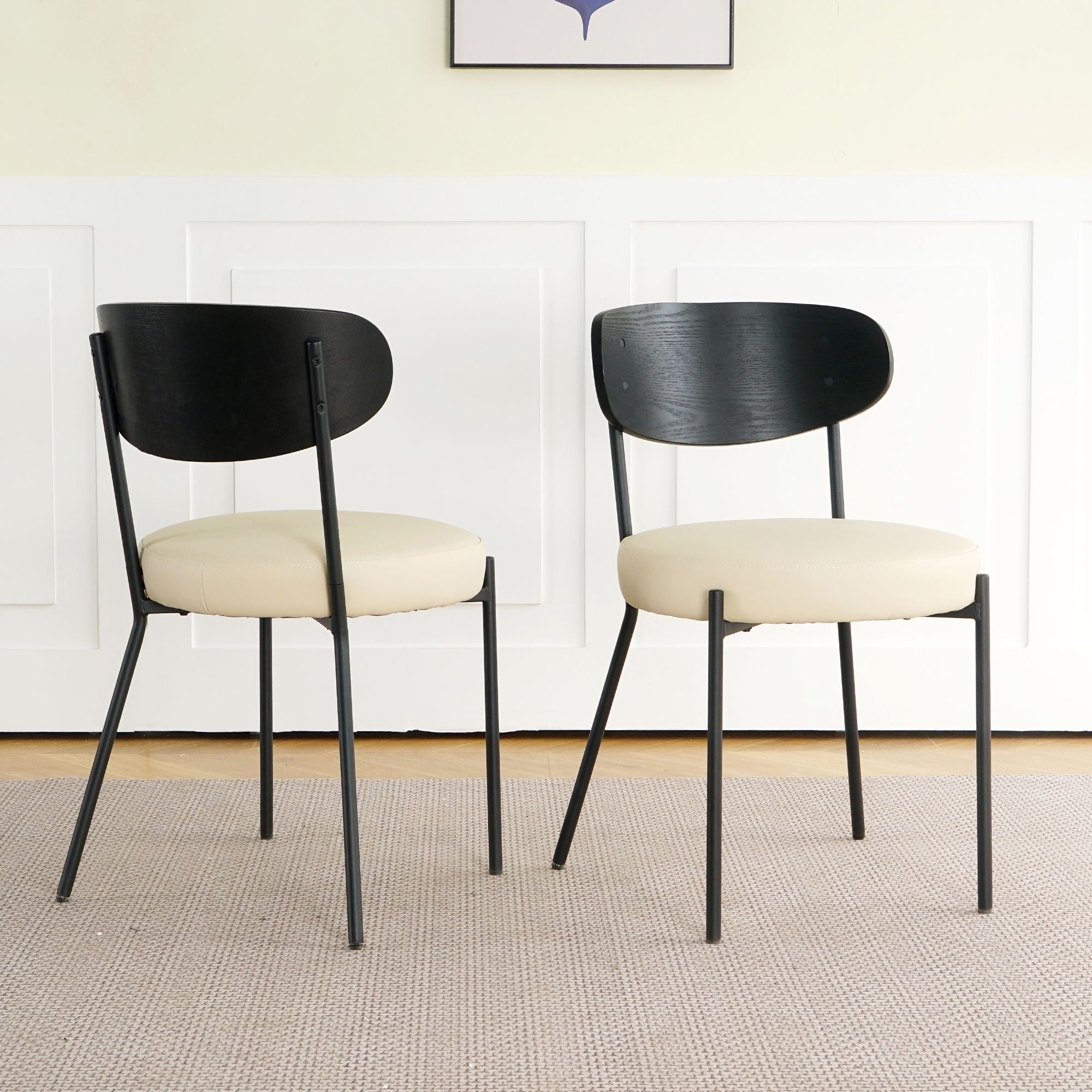 Modern Bentwood Dining Chair, Metal Legs, Ash Veneer Back, (Set of 2) - Cream