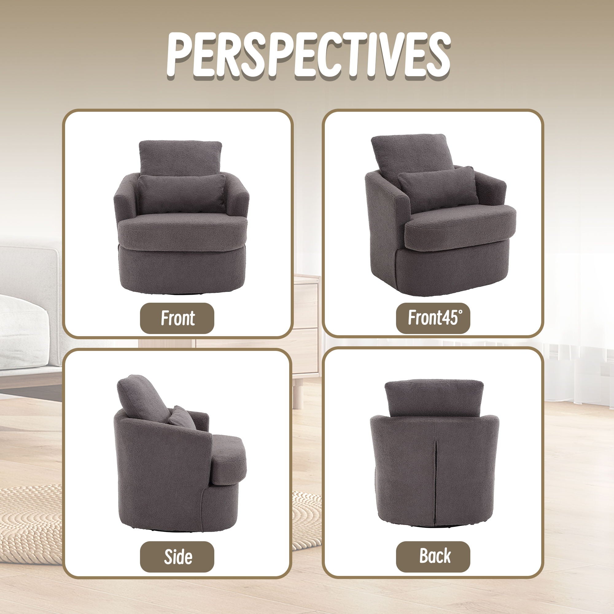 Modern Barrel Comfy Round Accent Sofa Chair, 360 Degree Swivel