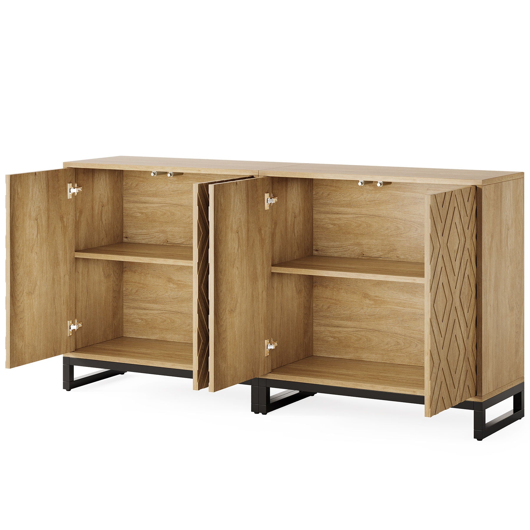 Sideboard Buffet Cabinet With 4 Doors & Shelves, Credenza Table For Dining Room - Warm Brown