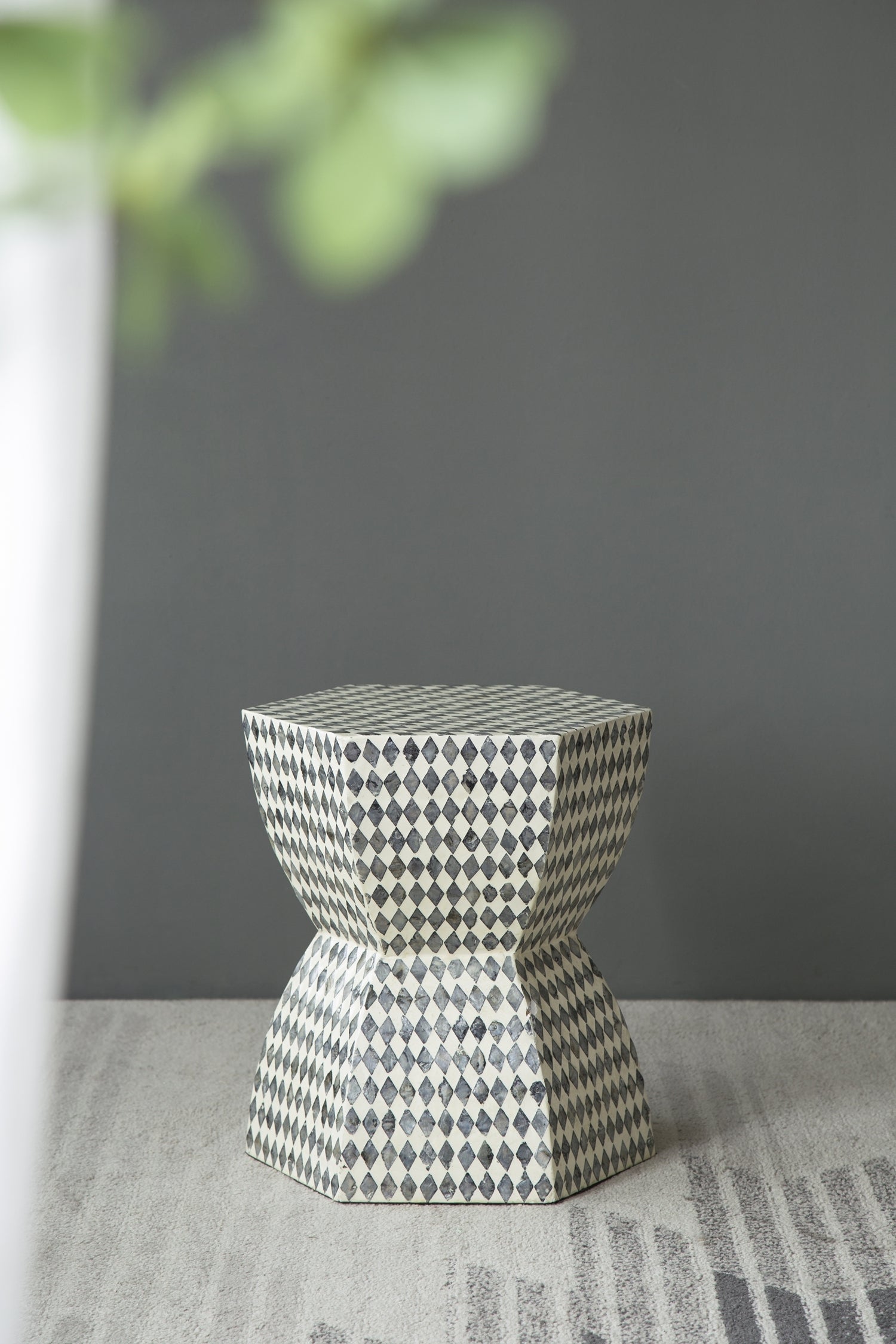 15x13x17' Hexagonal Garden Capiz Stool Accent Side Table