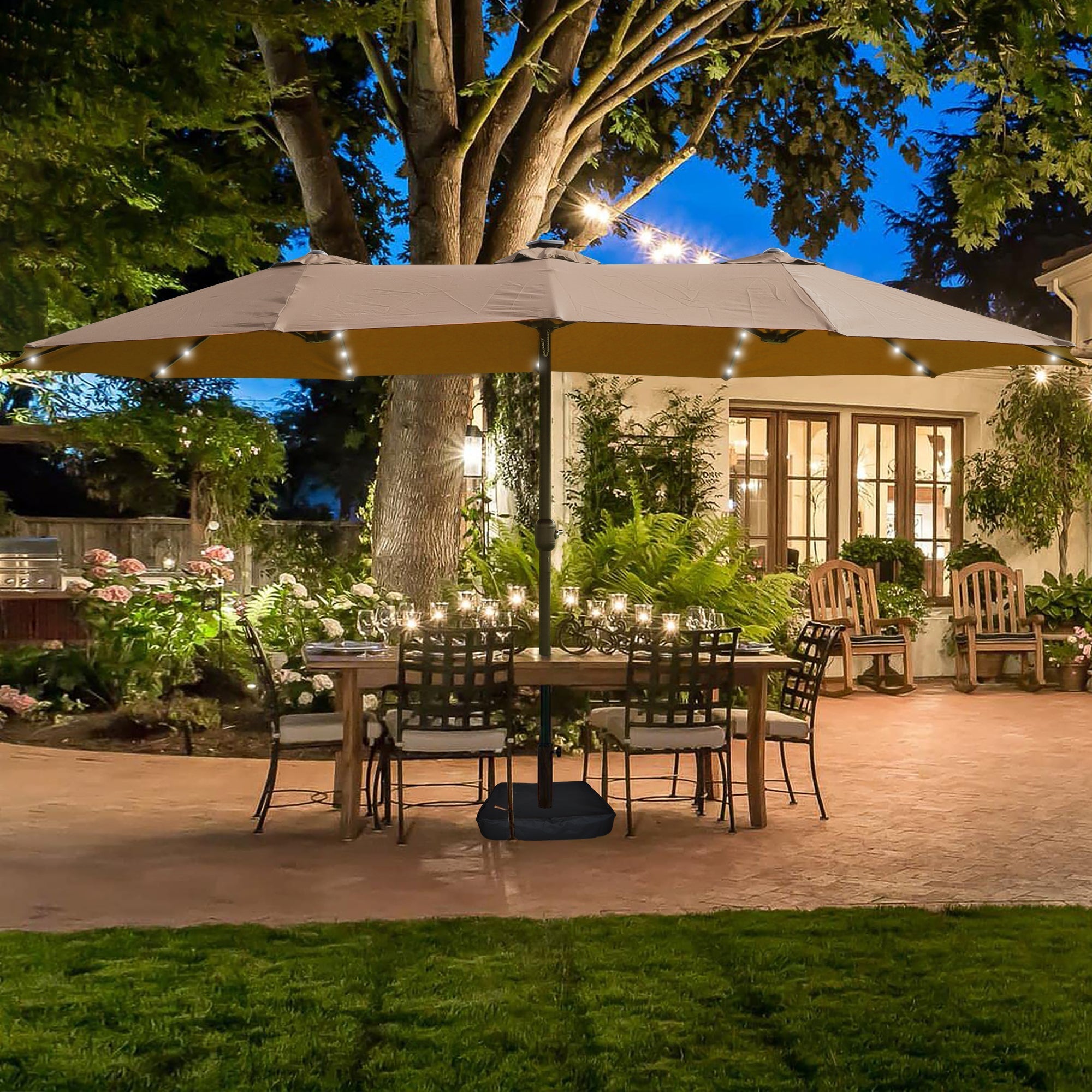 15x9ft Large Double-Sided Rectangular Outdoor Patio Market Umbrella - Taupe