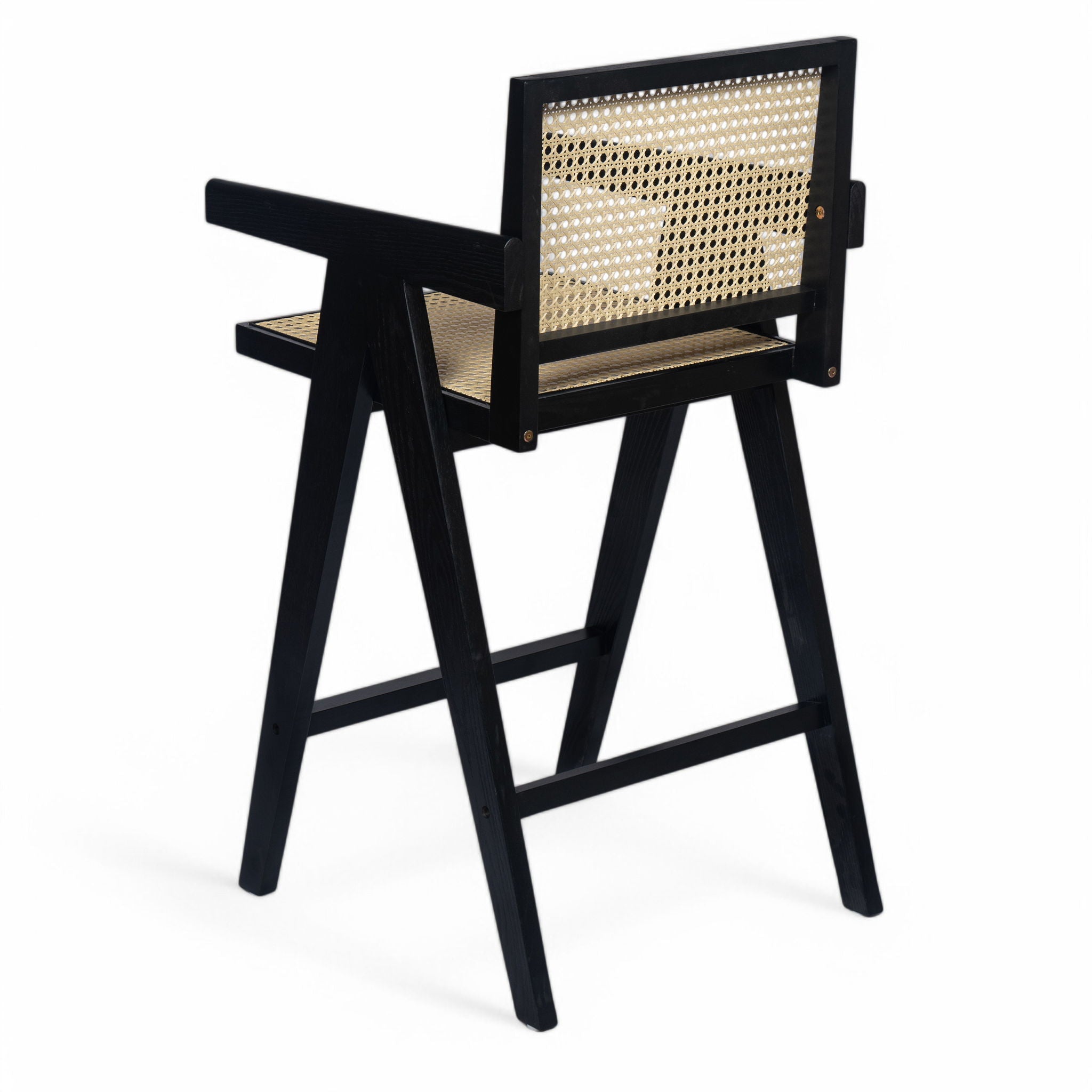 Modern Minimalist Bar Stool With Cane Seat - Black / Natural - Best Buy Furniture