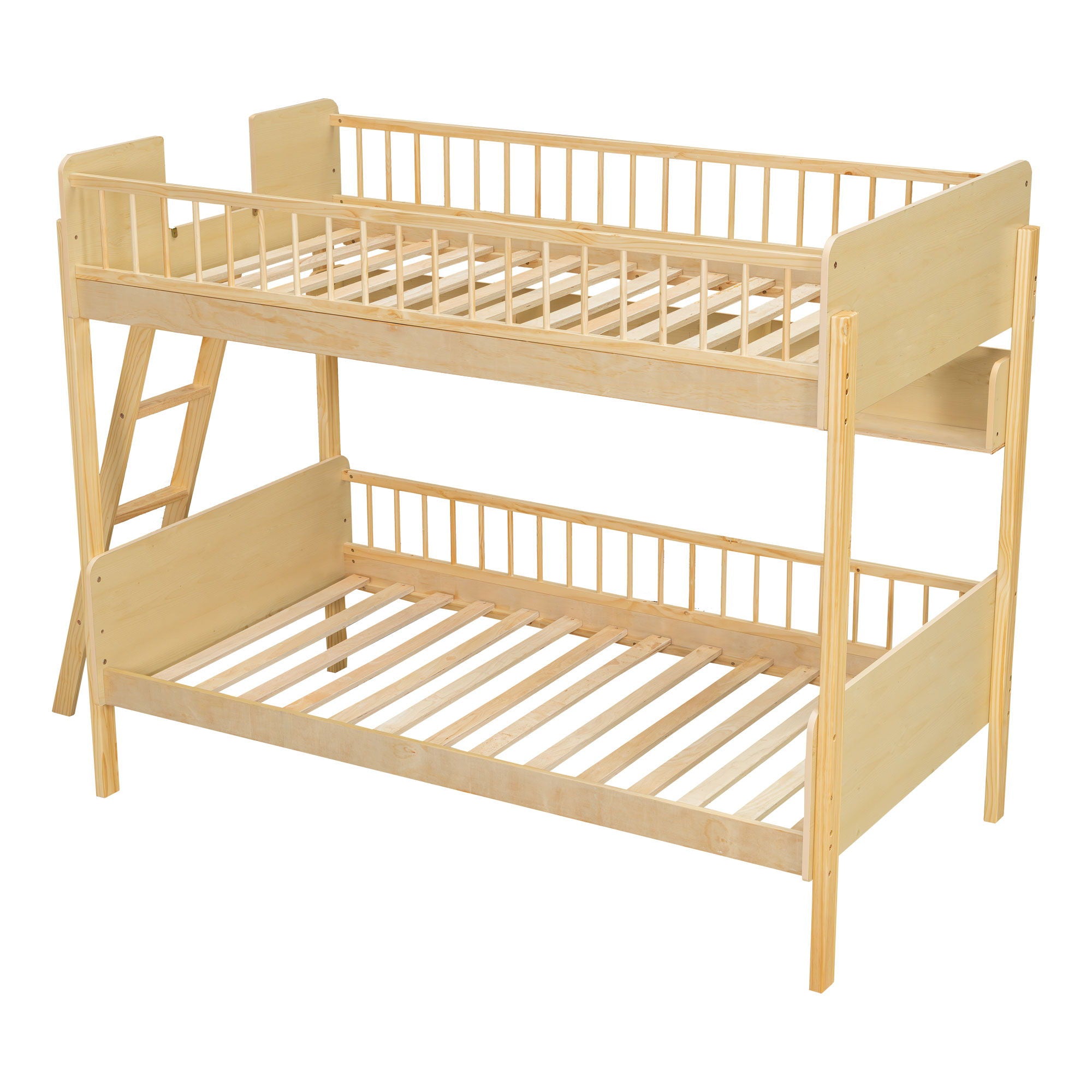 Bunk Bed With 3 Storage Shelves, Adjustable Ladder Left Or Right