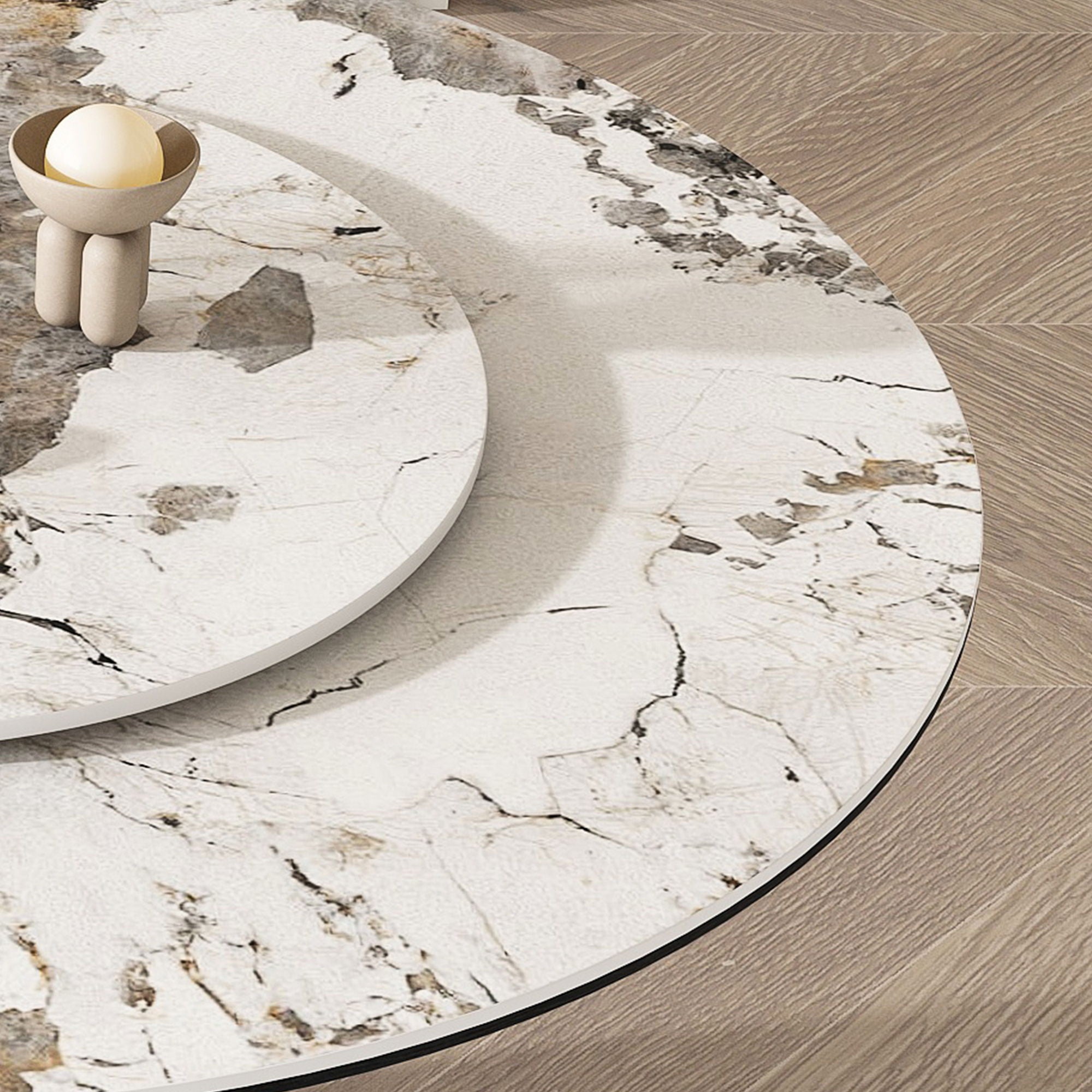 Round Dining Table With Lazy Susan For Kitchen, Dining Room - Black / White