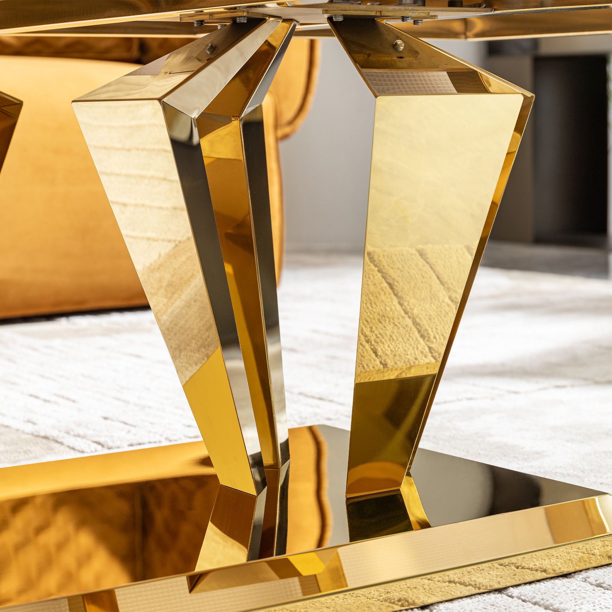 Modern Rectangular Coffee Table With Marble Pattern Top, Stainless Steel Base - Gold