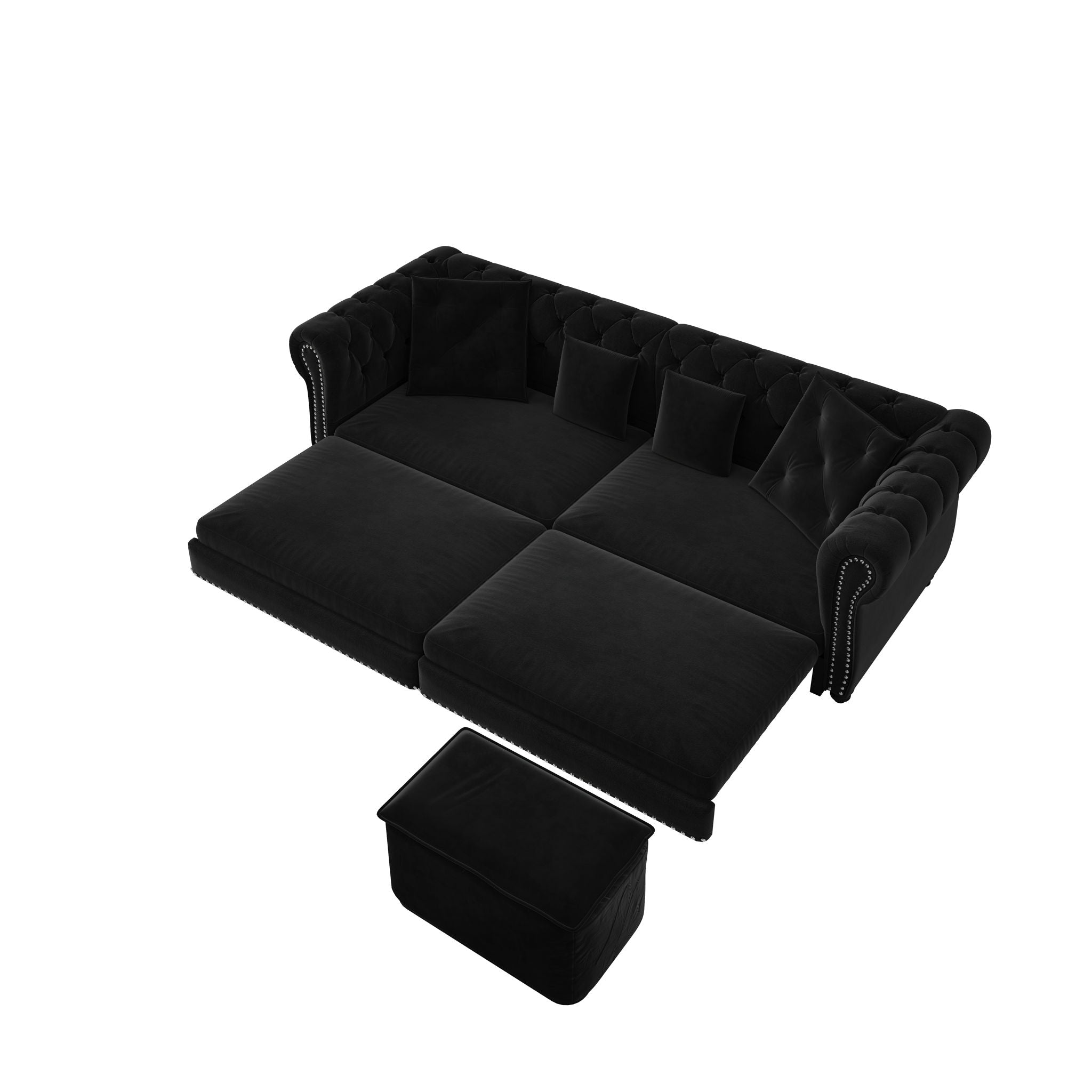 3 In 1 Pull Out Sofa Bed, Convertible Sleeper Sofa Bed, 3 Seater Sofa With Movable Ottoman - Black
